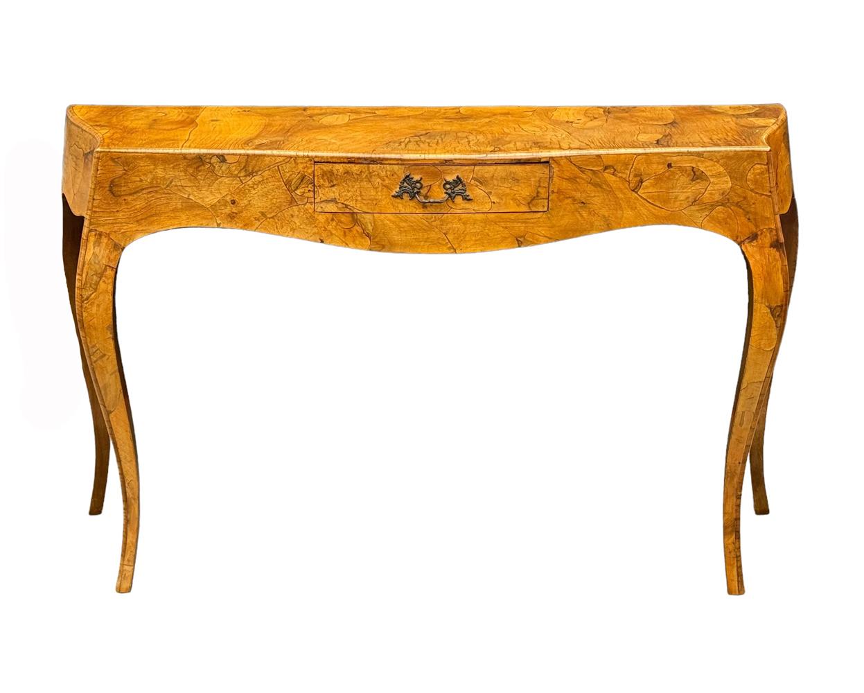 Broussin Table console ou bureau en loupe d'huître italienne de style transitionnel du milieu du siècle dernier en vente