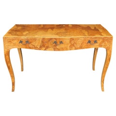 Mid Century Transitional Modern Italian Burl Console Table, Desk or Entry Table