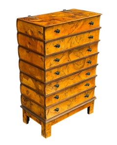 Mid Century Transitional Modern Italian Burl Tall Dresser, Vanity or Cabinet