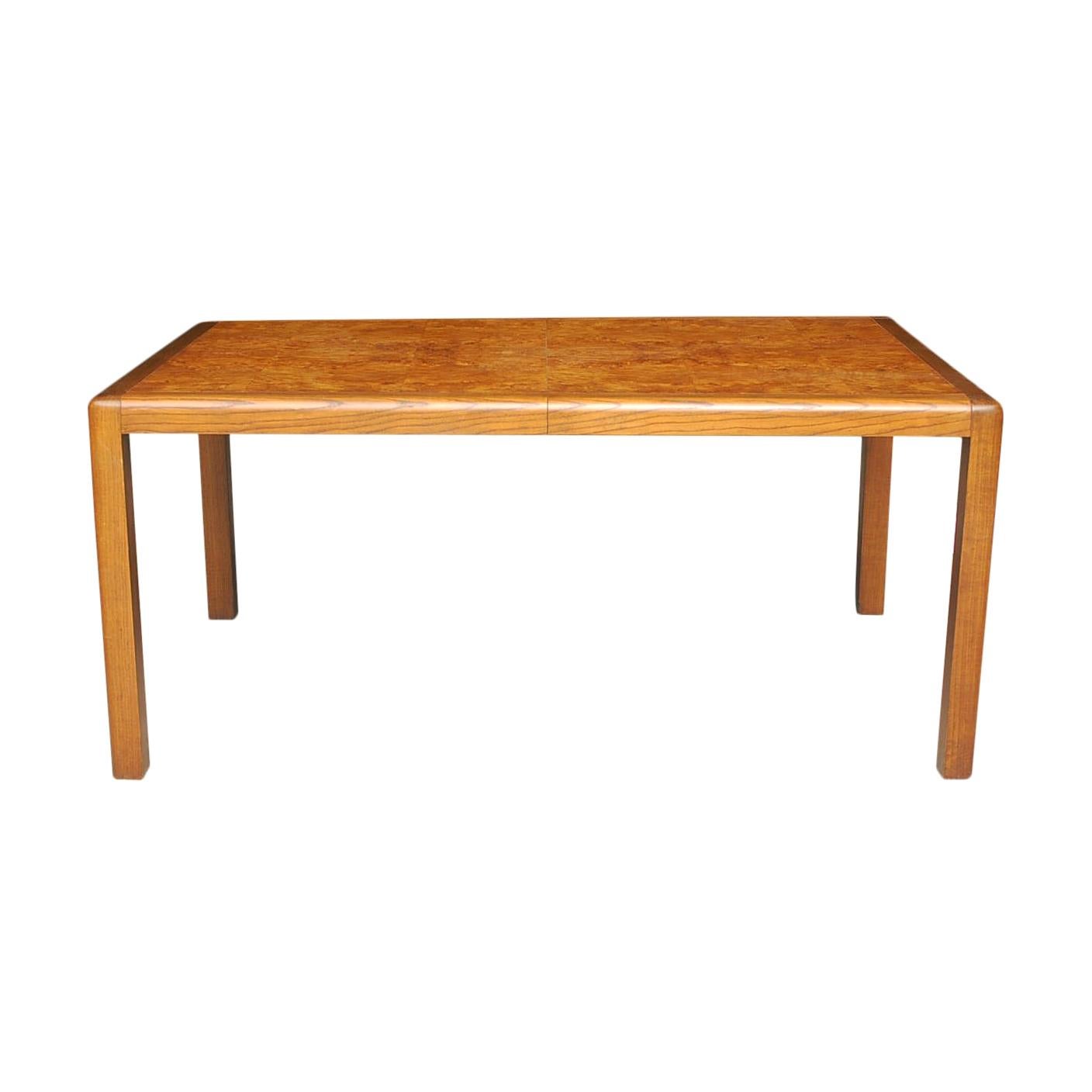 Midcentury Transitional Modern Oak and Walnut Burl Rectangular Dining Table