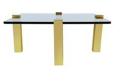 Mid Century Transitional Modern Square Cocktail Table in Brass & Glass