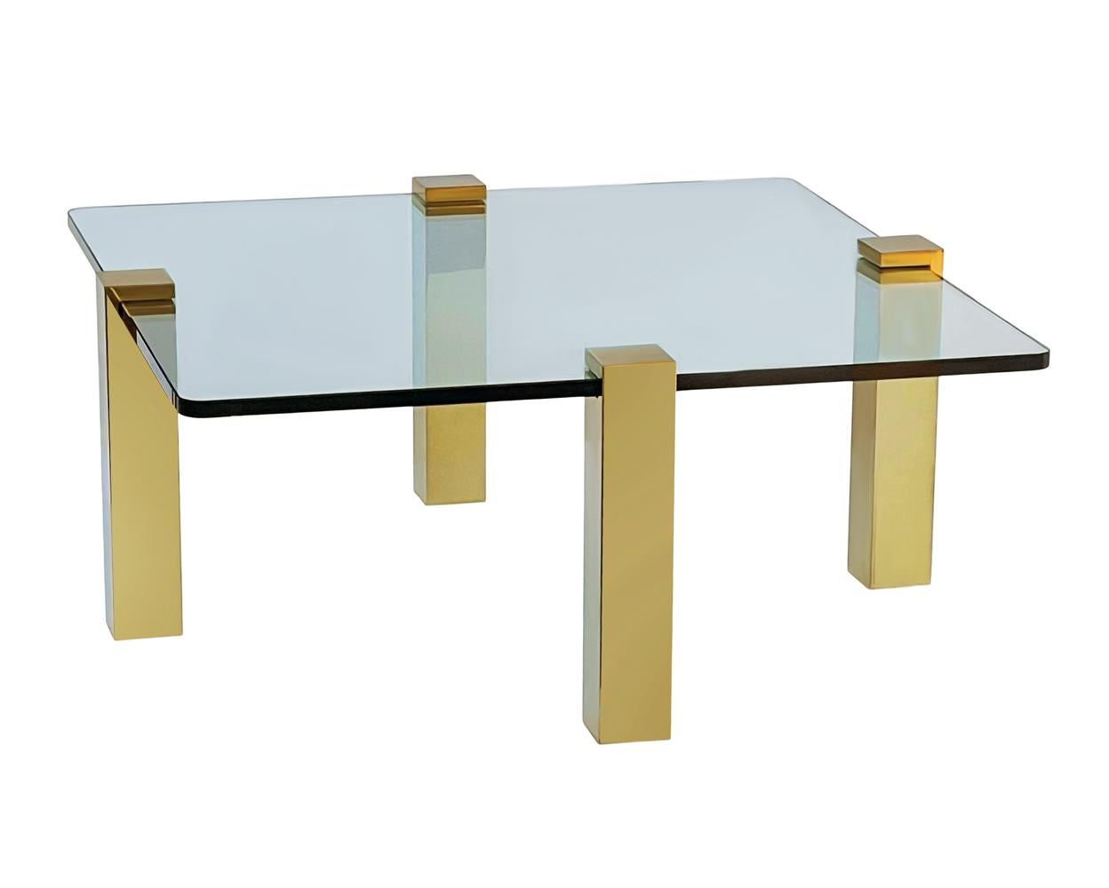 Mid-Century Modern Mid Century Transitional Modern Square Cocktail Table in Brass & Glass For Sale