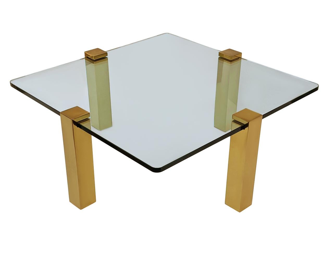 Late 20th Century Mid Century Transitional Modern Square Cocktail Table in Brass & Glass For Sale