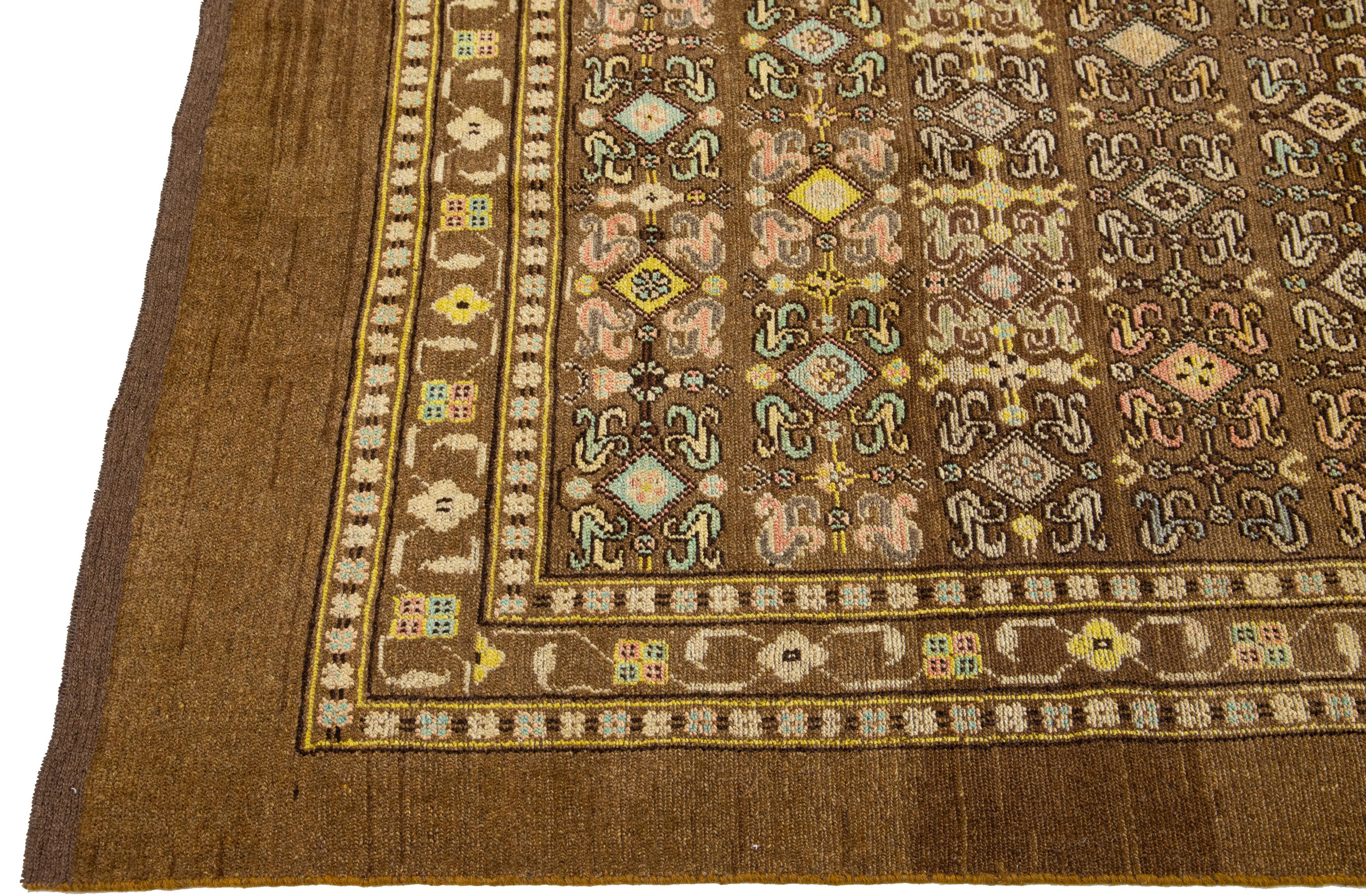 Afghan Mid-Century Transitional Style Handmade Allover Brown Wool Rug by Apadana For Sale