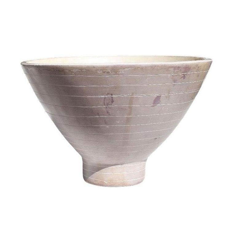 American Mid-Century Transitional Tall Purple Decorative Stoneware Bowl For Sale