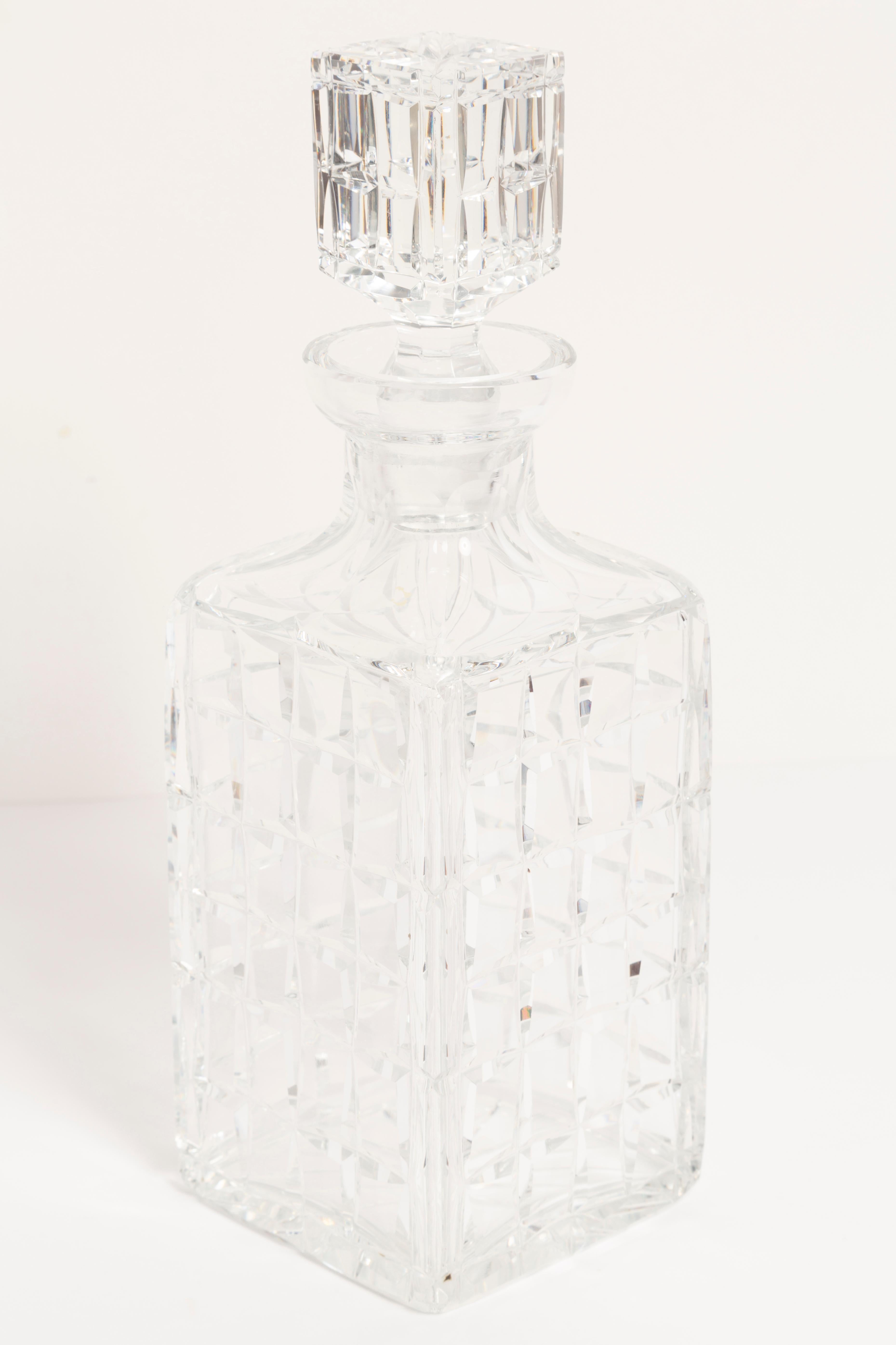 Czech Mid-Century Transparent Crystal Glass Decanter with Stopper, Europe, 1960s For Sale