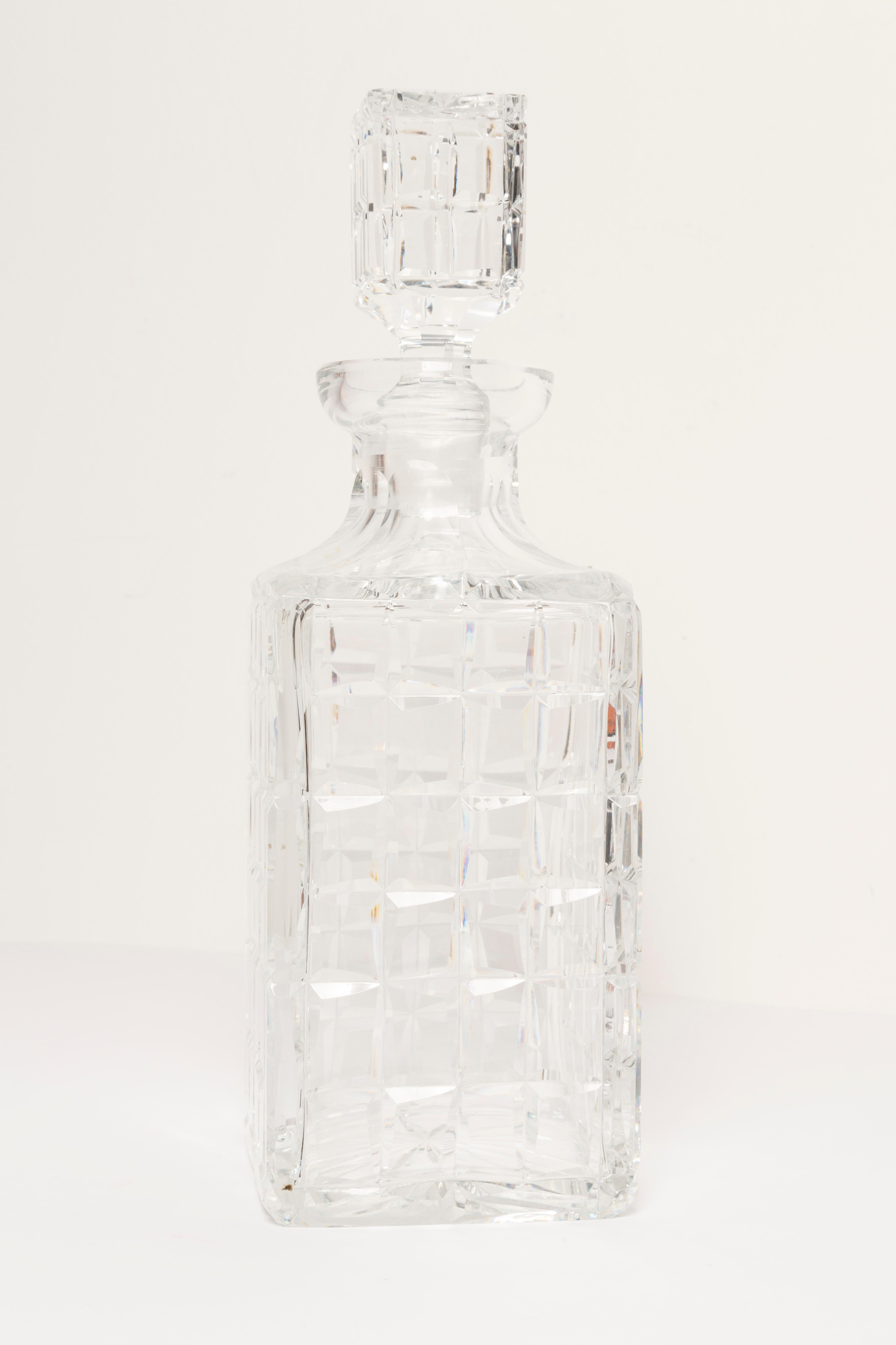 Mid-Century Transparent Crystal Glass Decanter with Stopper, Europe, 1960s In Good Condition For Sale In 05-080 Hornowek, PL