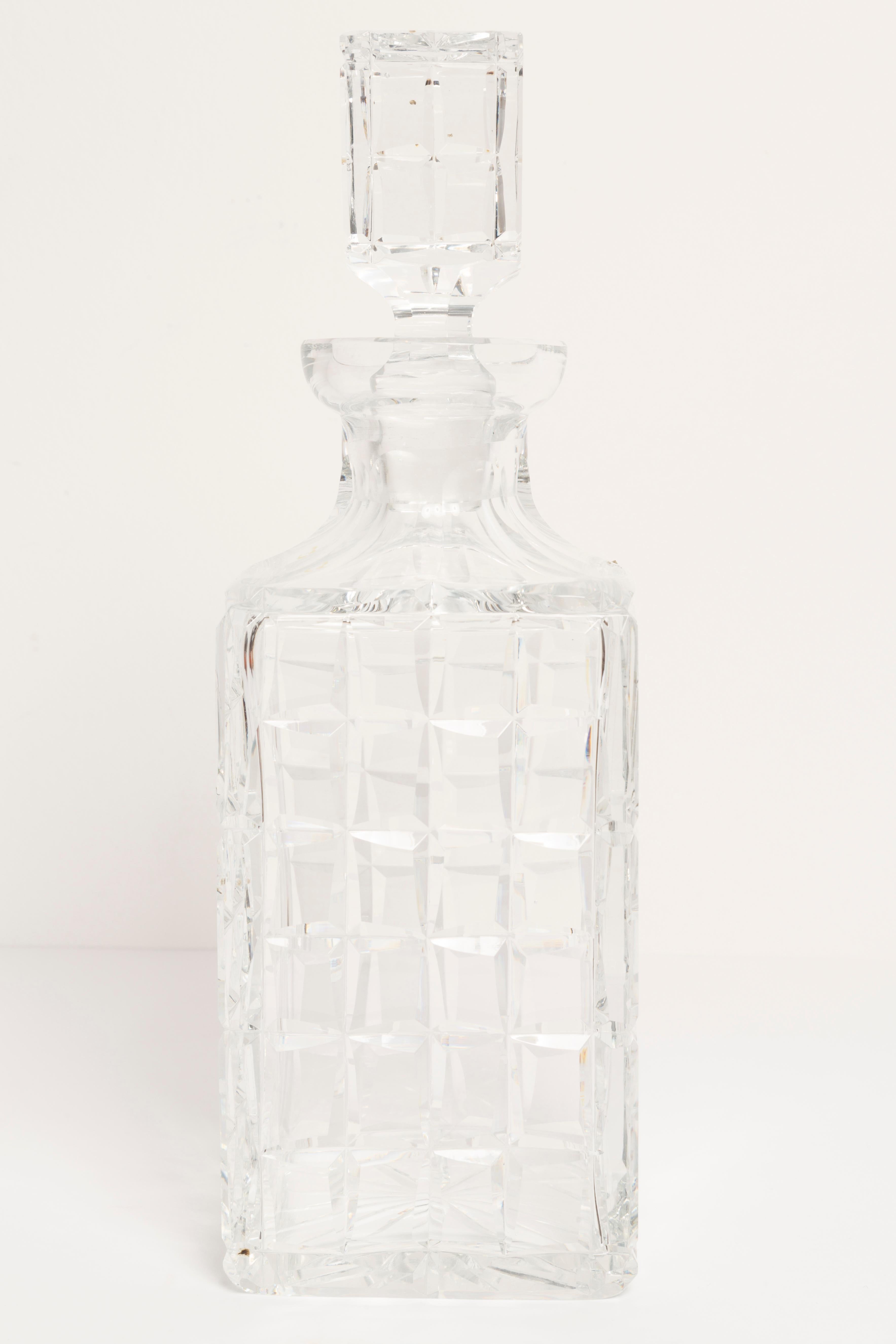 20th Century Mid-Century Transparent Crystal Glass Decanter with Stopper, Europe, 1960s For Sale