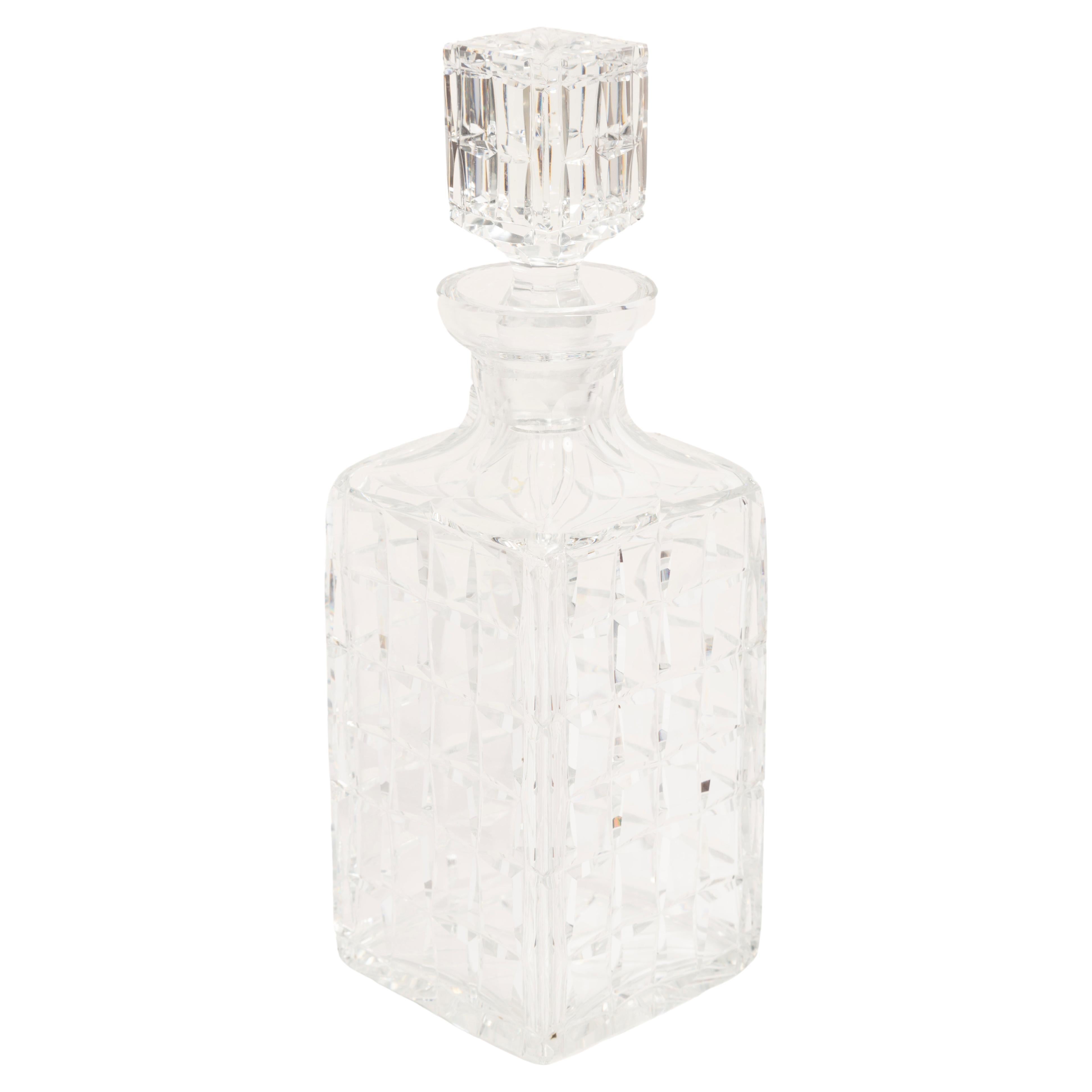 Mid-Century Transparent Crystal Glass Decanter with Stopper, Europe, 1960s For Sale