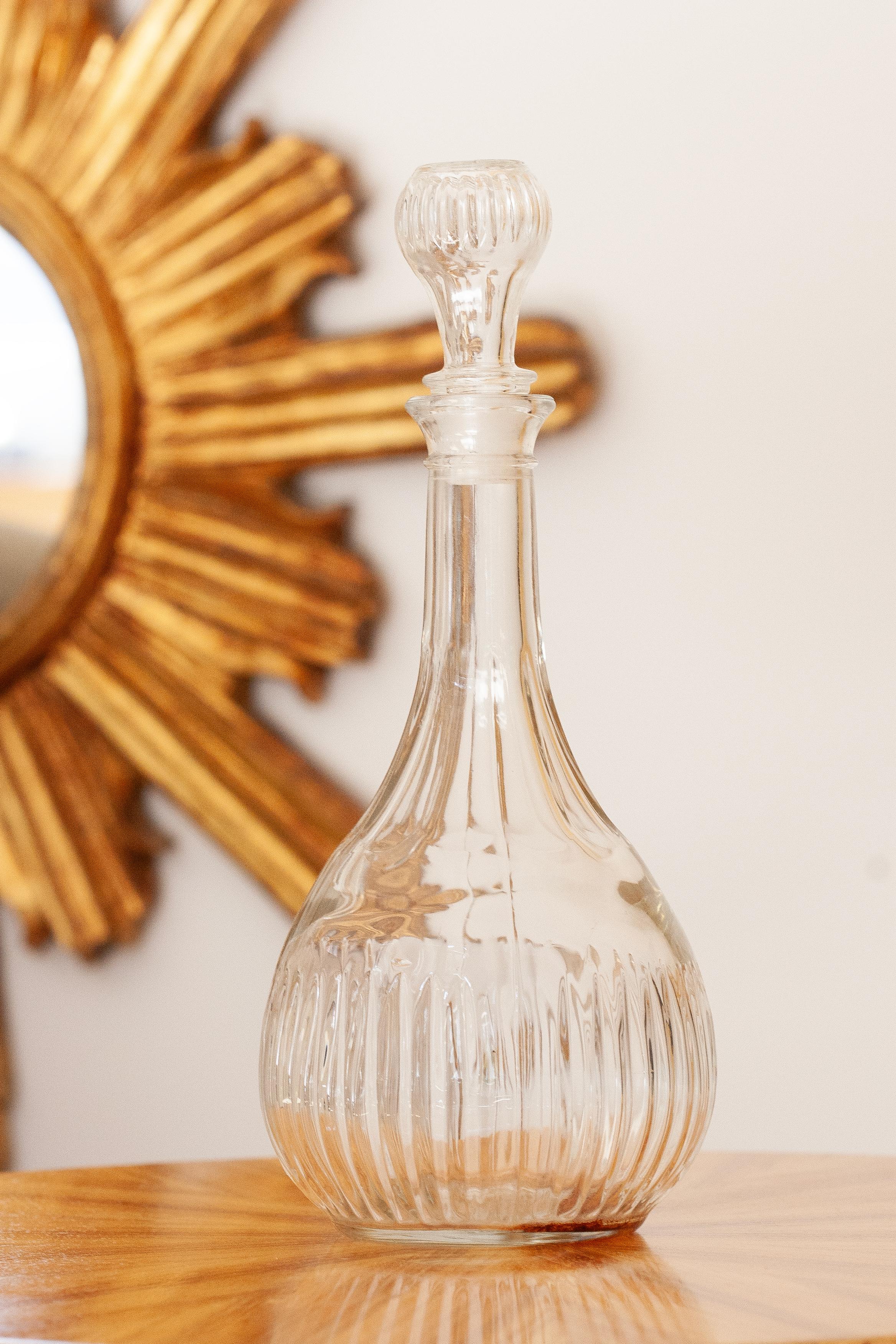 Mid-Century Transparent Glass Decanter with Stopper, Europe, 1960s For Sale 5