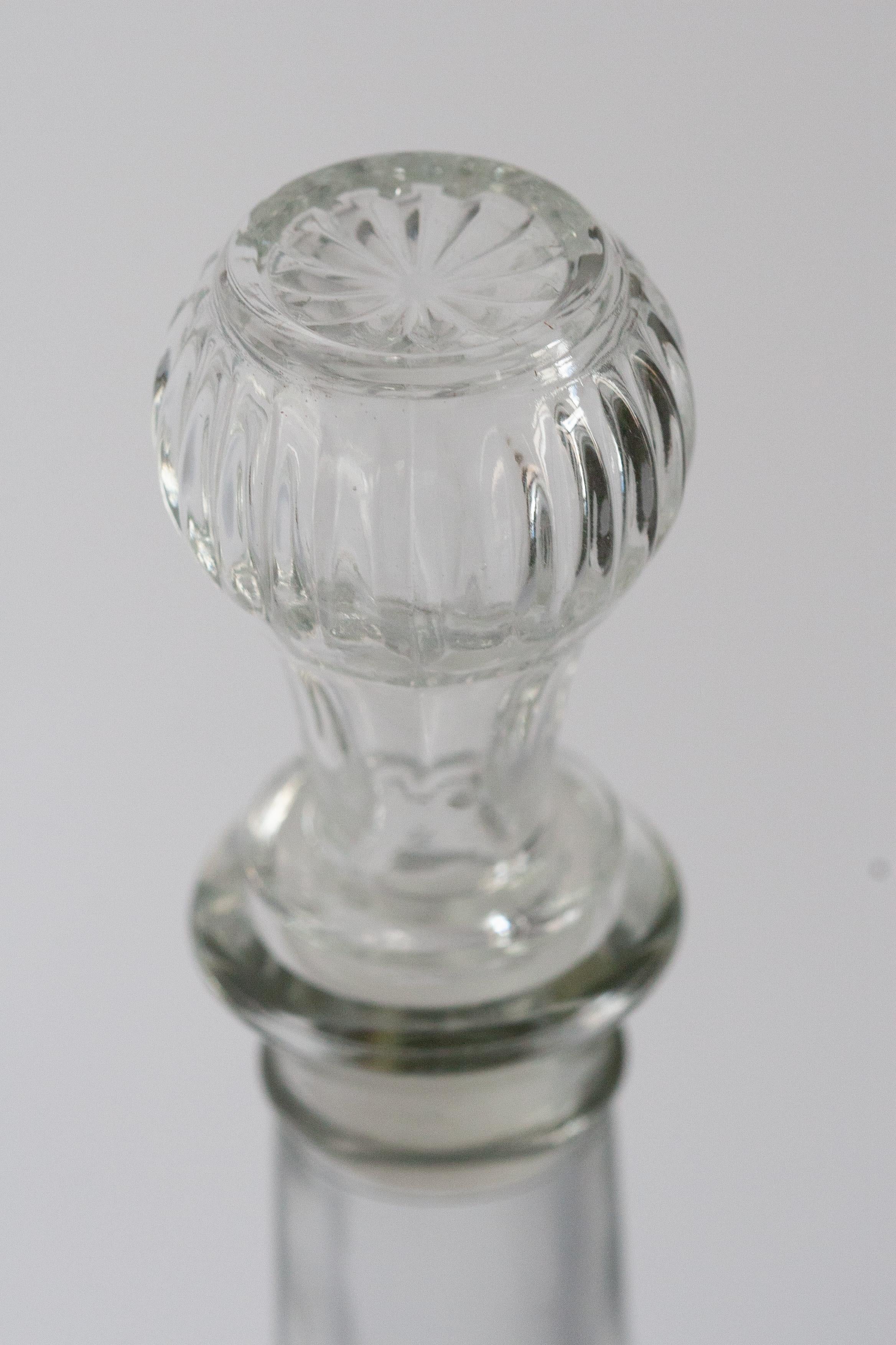 20th Century Mid-Century Transparent Glass Decanter with Stopper, Europe, 1960s For Sale