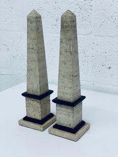 Mid-Century Travertine and Black Stone Obelisks, a Pair