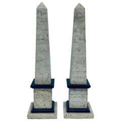 Mid-Century Travertine and Black Stone Obelisks, a Pair