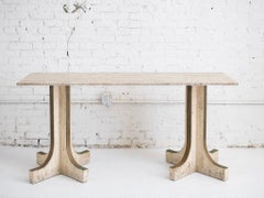 Mid-Century Travertine and Brass Console Table