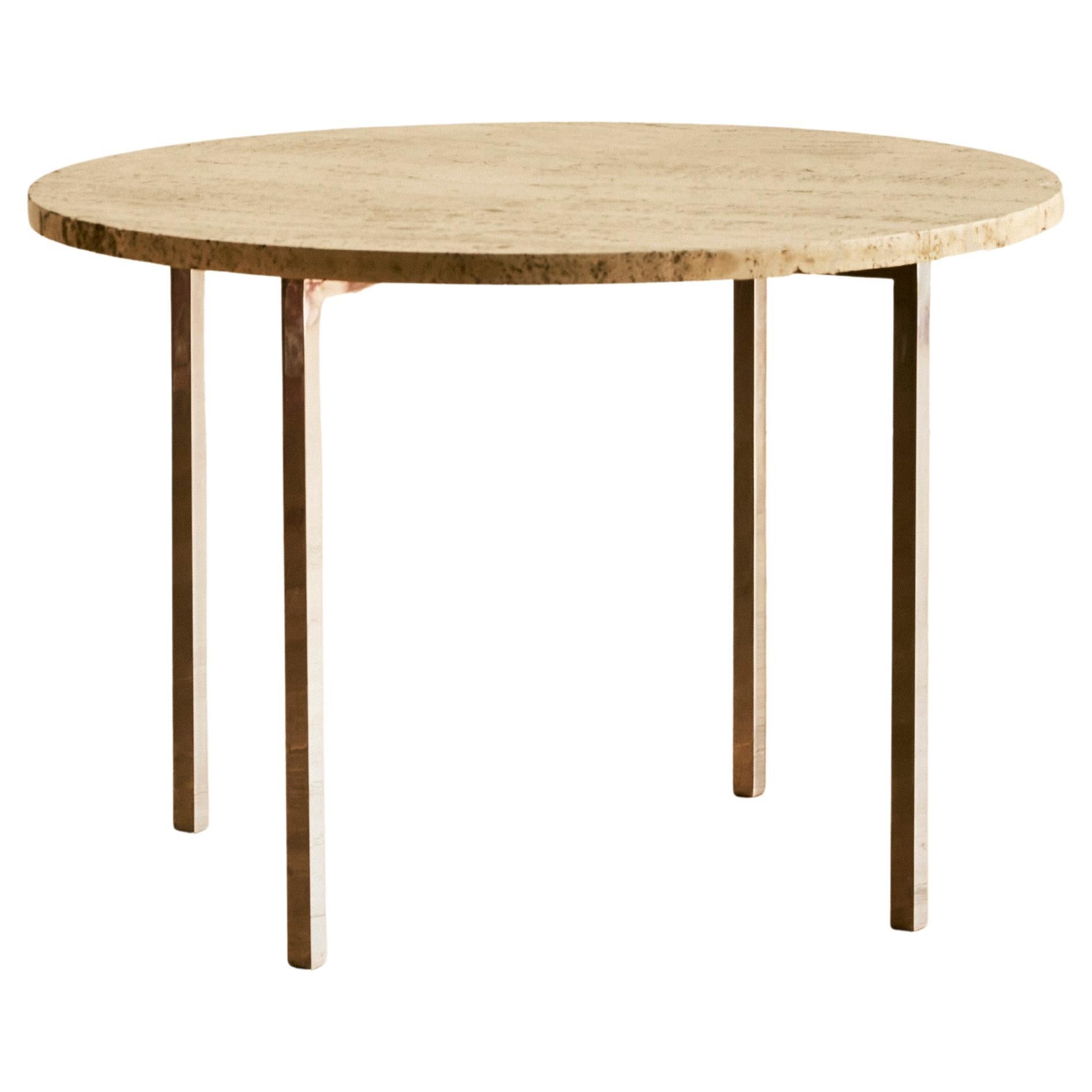 Mid Century Travertine and Chrome End Table