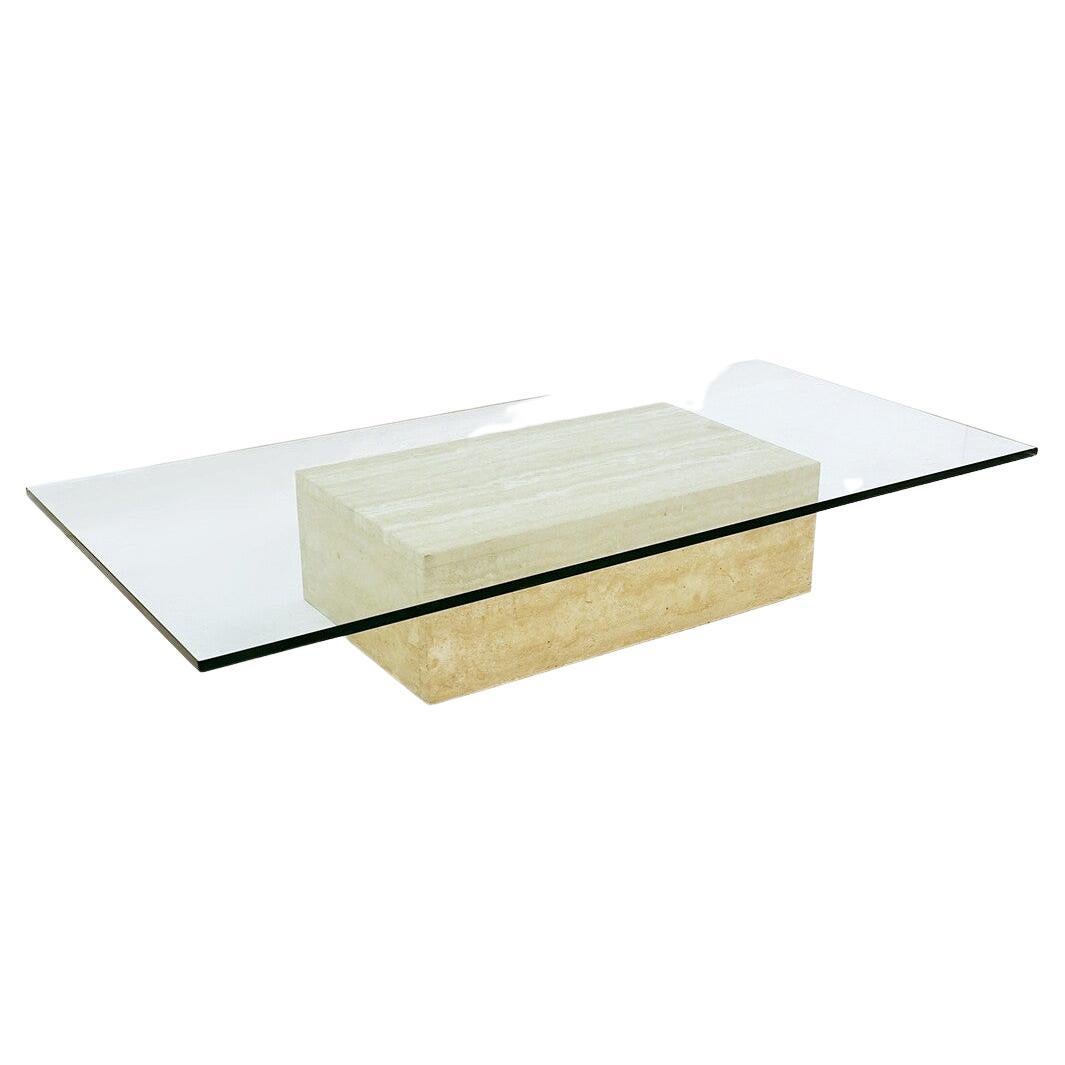 Mid-Century Travertine and Glass Coffee Table, 1970s For Sale