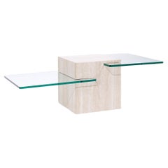 Mid Century Travertin und Glas Multi Tier Couchtisch