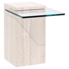 Vintage Mid Century Travertine and Glass Side Table