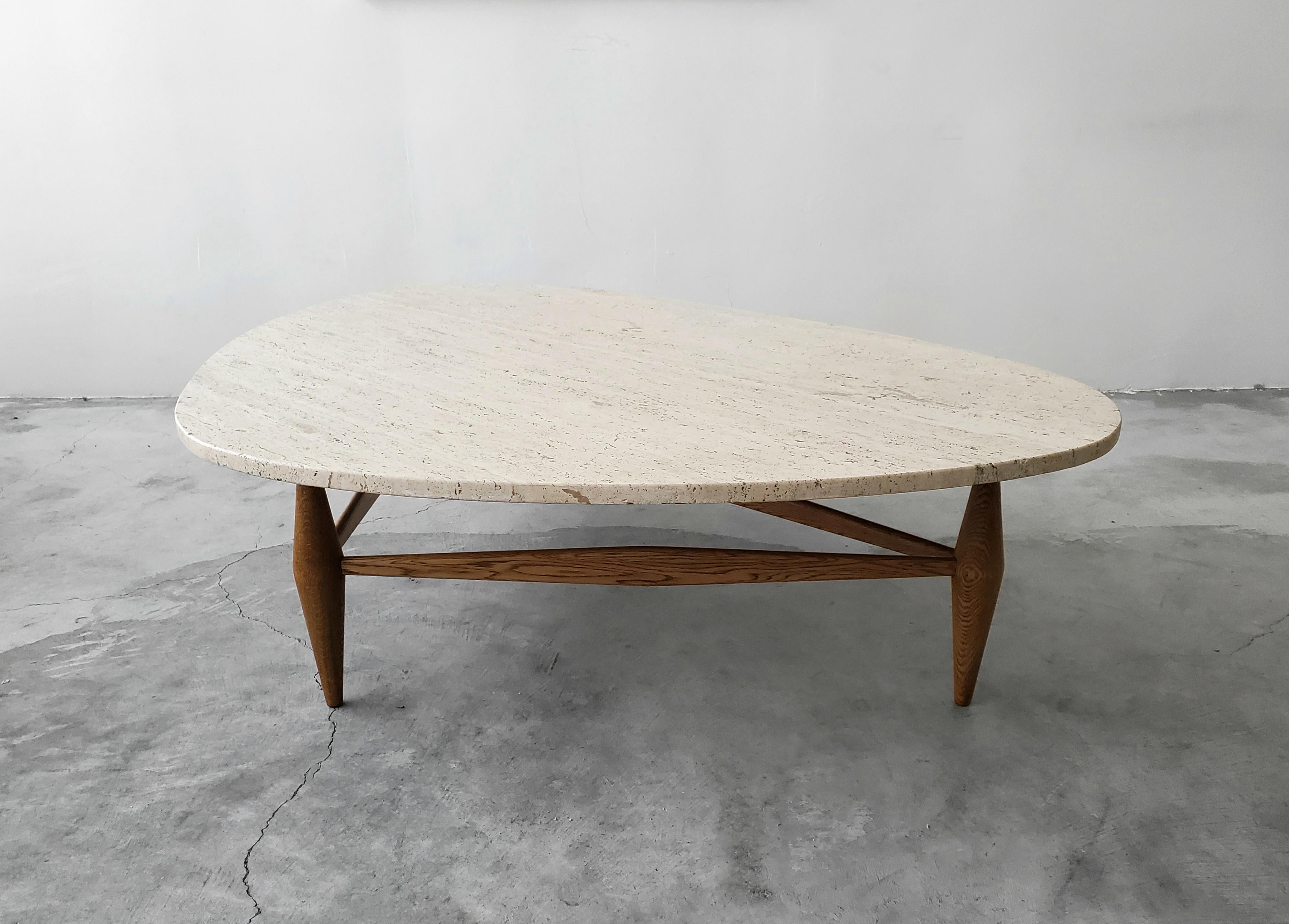 20th Century Mid Century Travertine and Oak Coffee Table