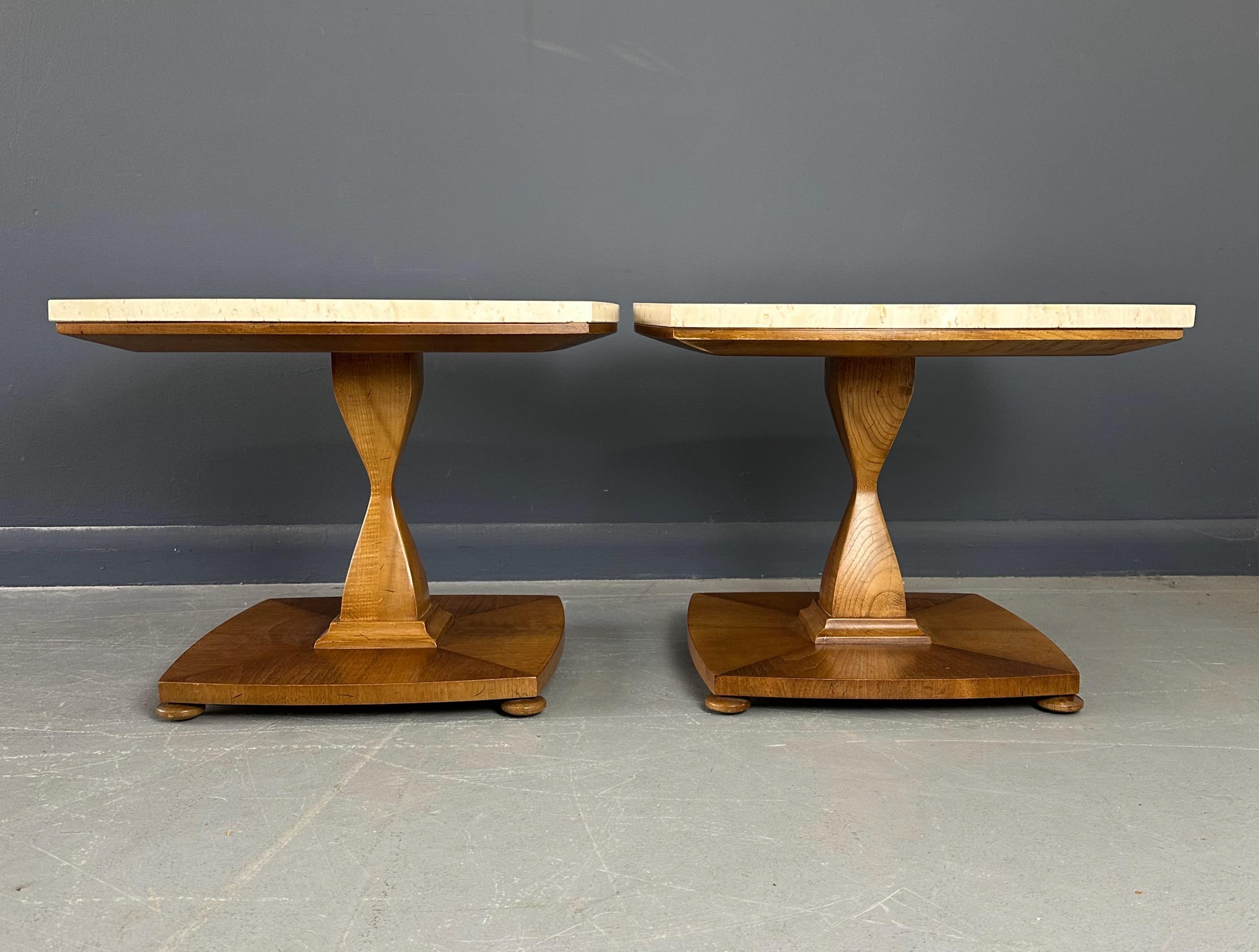 Mid-Century Modern Mid Century Travertine and Walnut Side Tables by Drexel