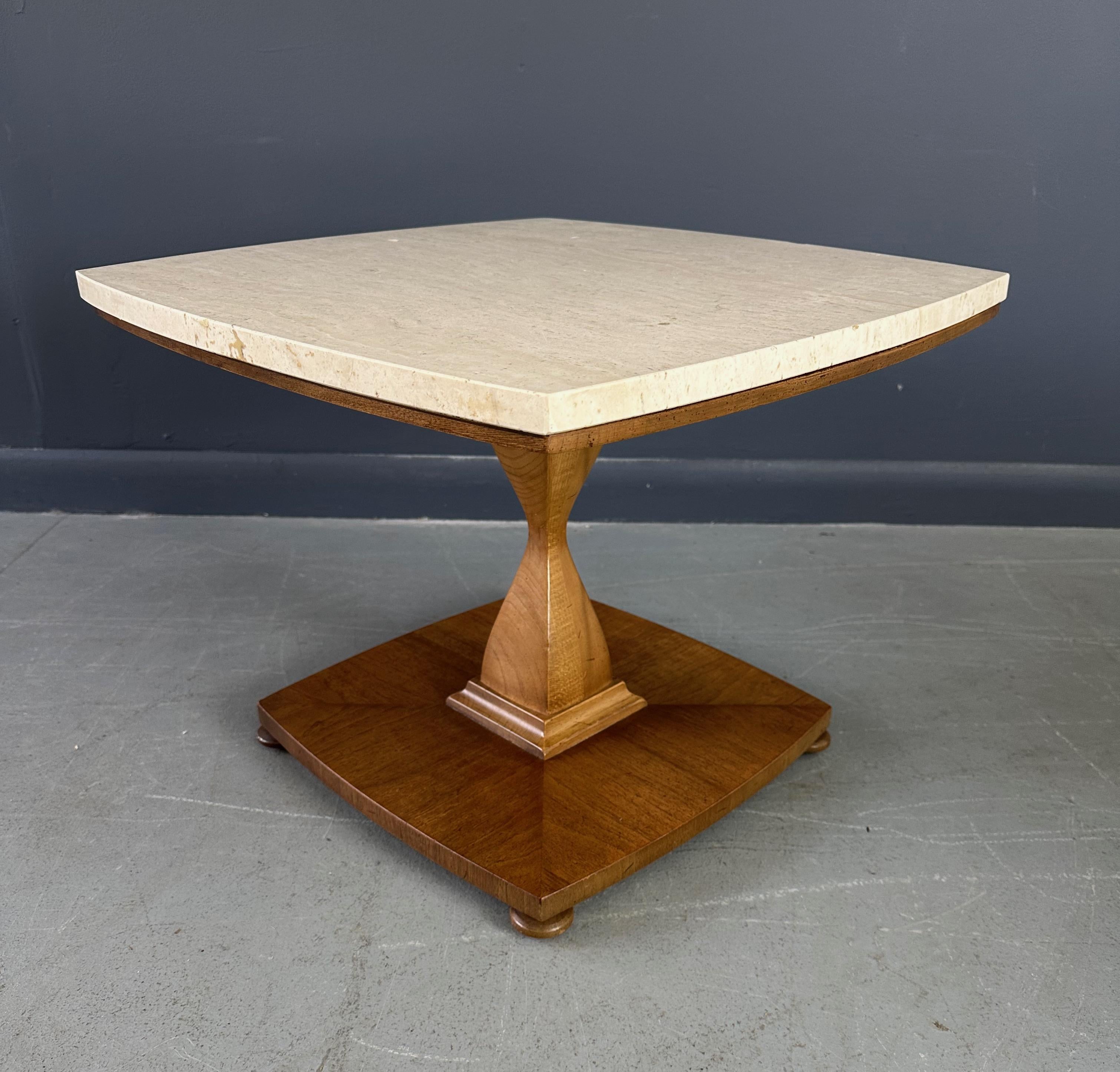 Mid Century Travertine and Walnut Side Tables by Drexel 1
