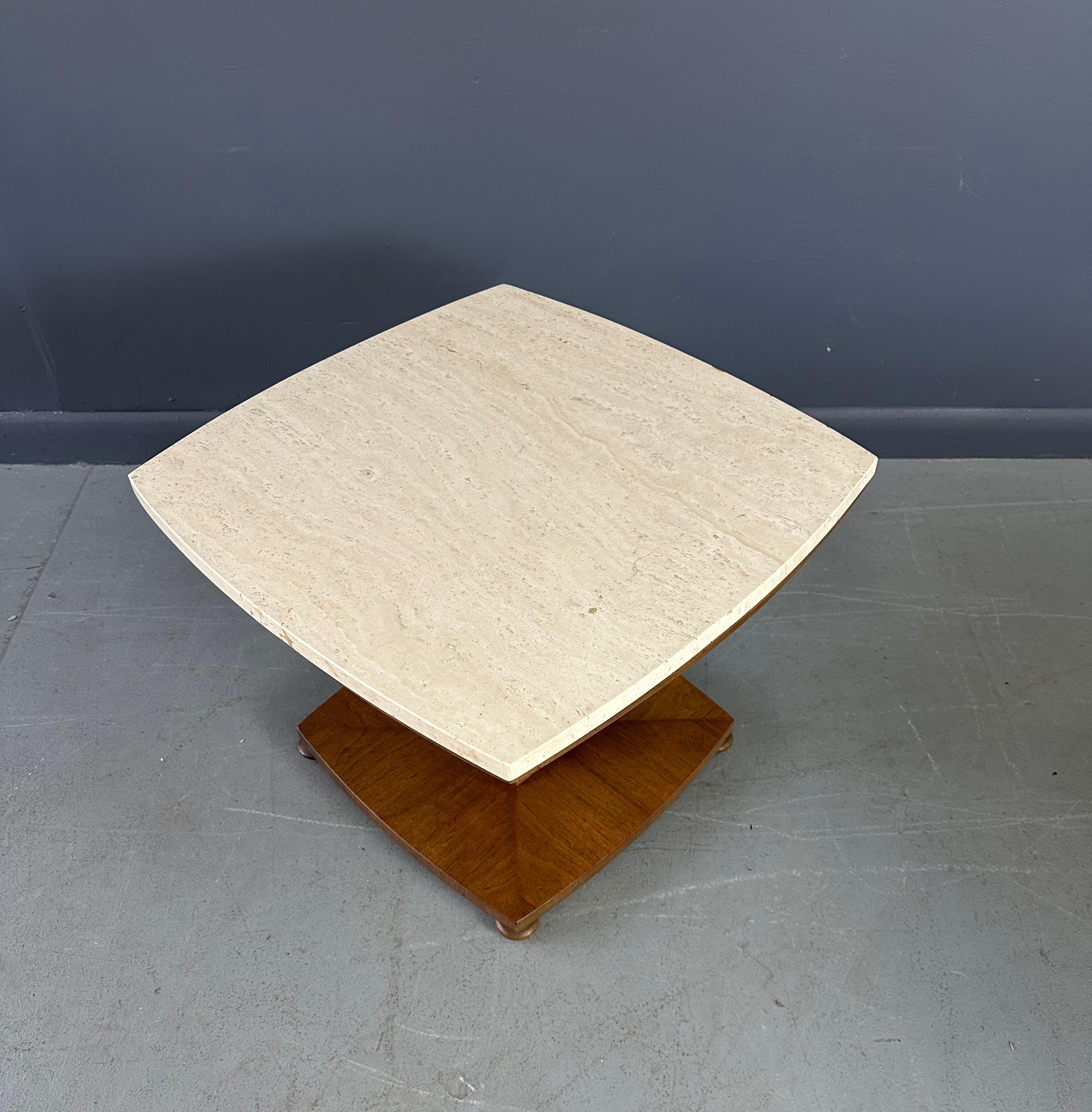 Mid Century Travertine and Walnut Side Tables by Drexel 2