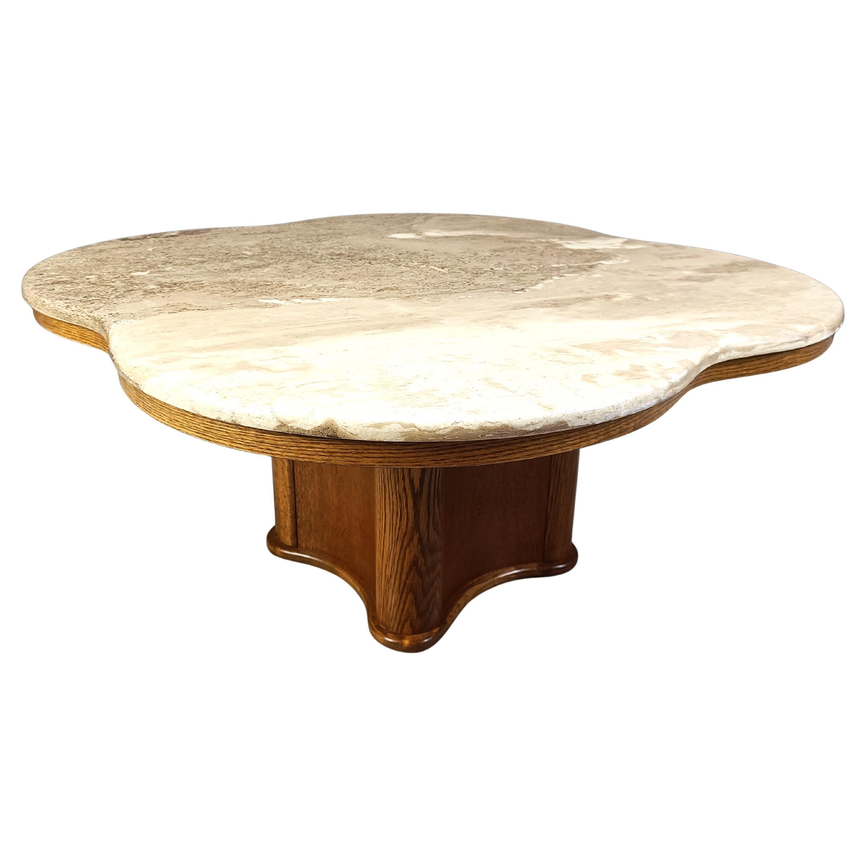 Mid century travertine and wooden coffee table, 1960s