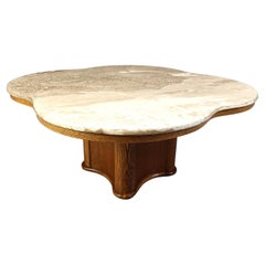 Mid century travertine and wooden coffee table, 1960s