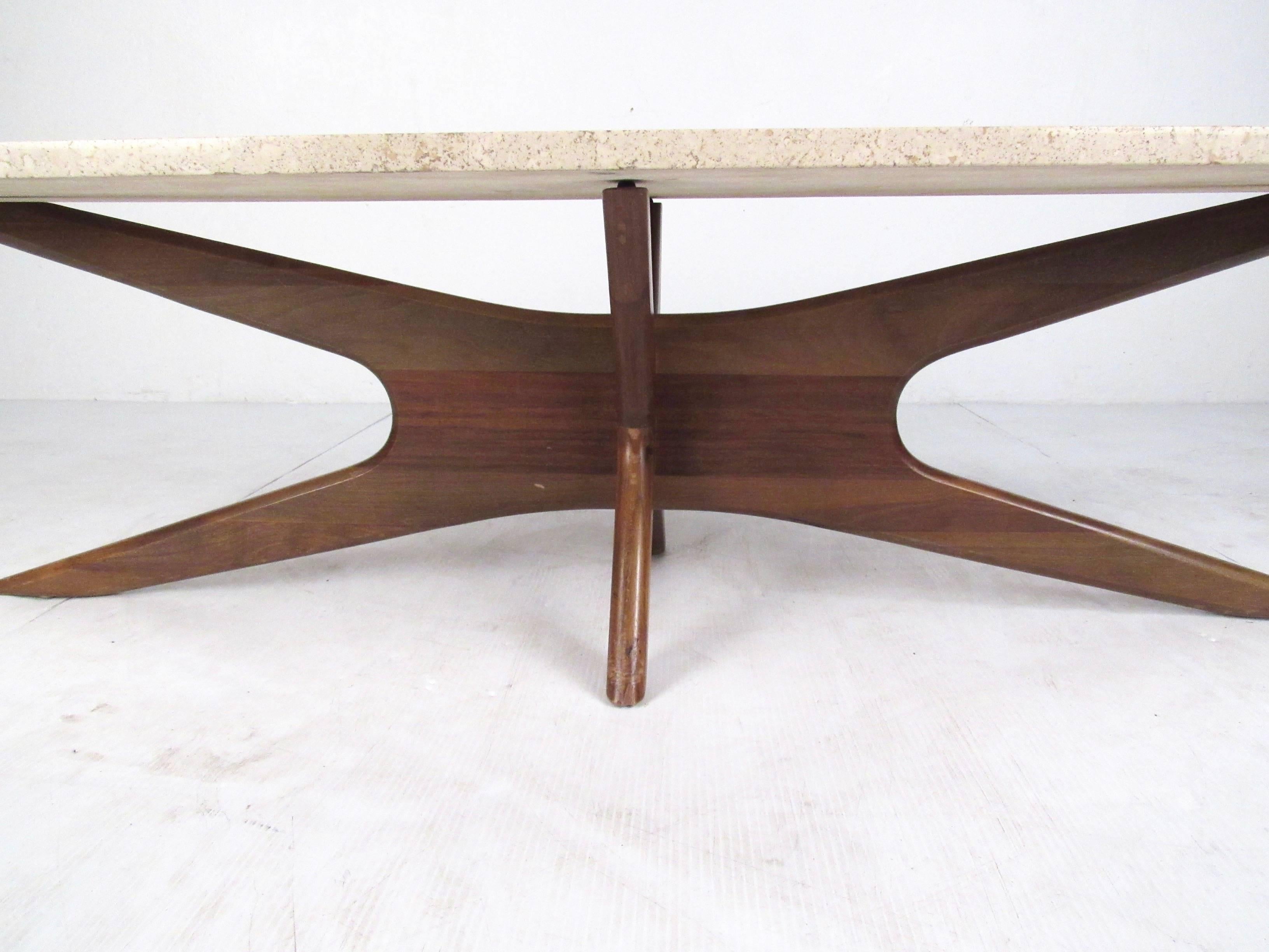 Midcentury Travertine Coffee Table after Adrian Pearsall In Good Condition In Brooklyn, NY