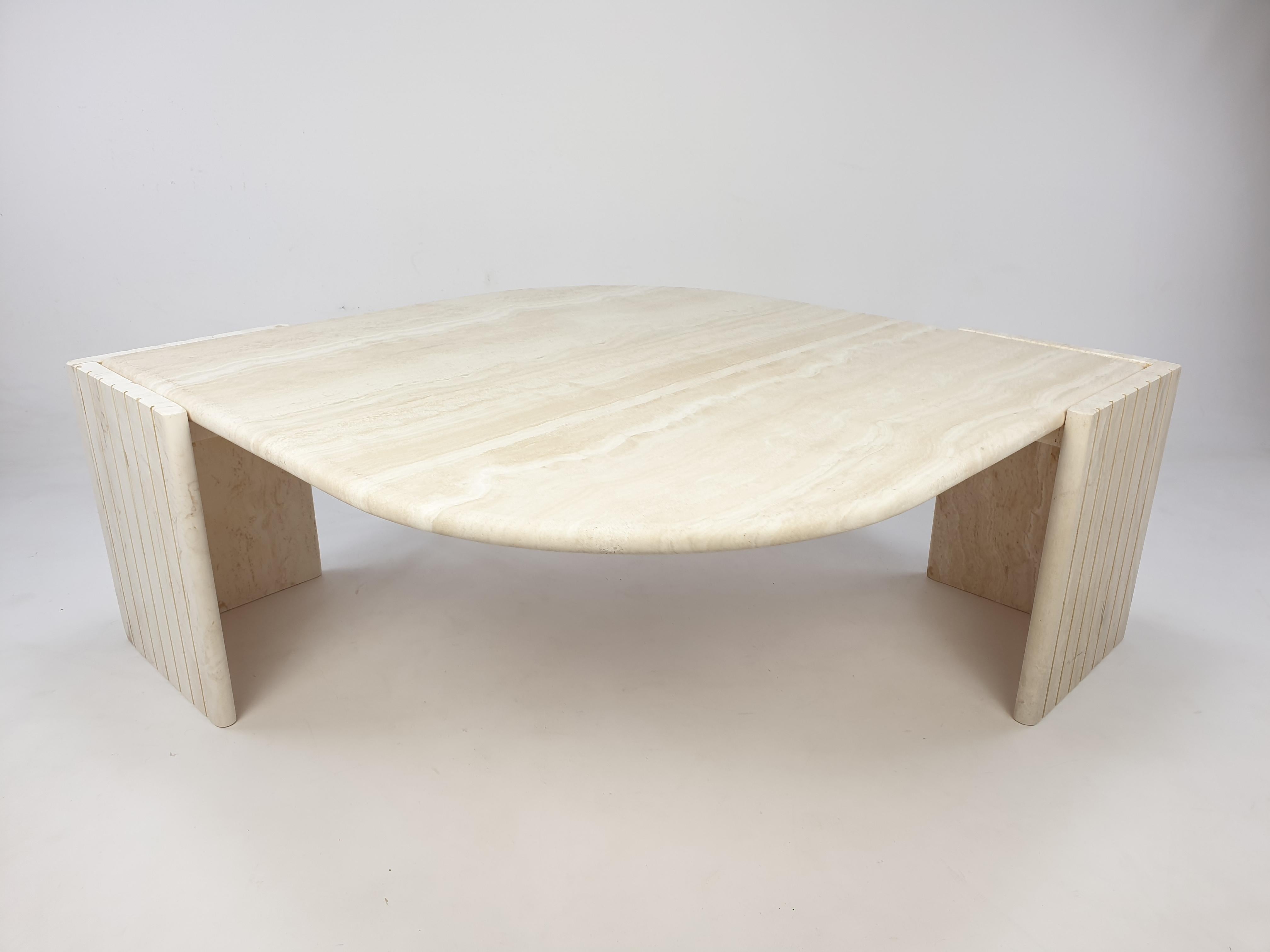 French Mid-Century Travertine Coffee Table by Roche Bobois, 1980s