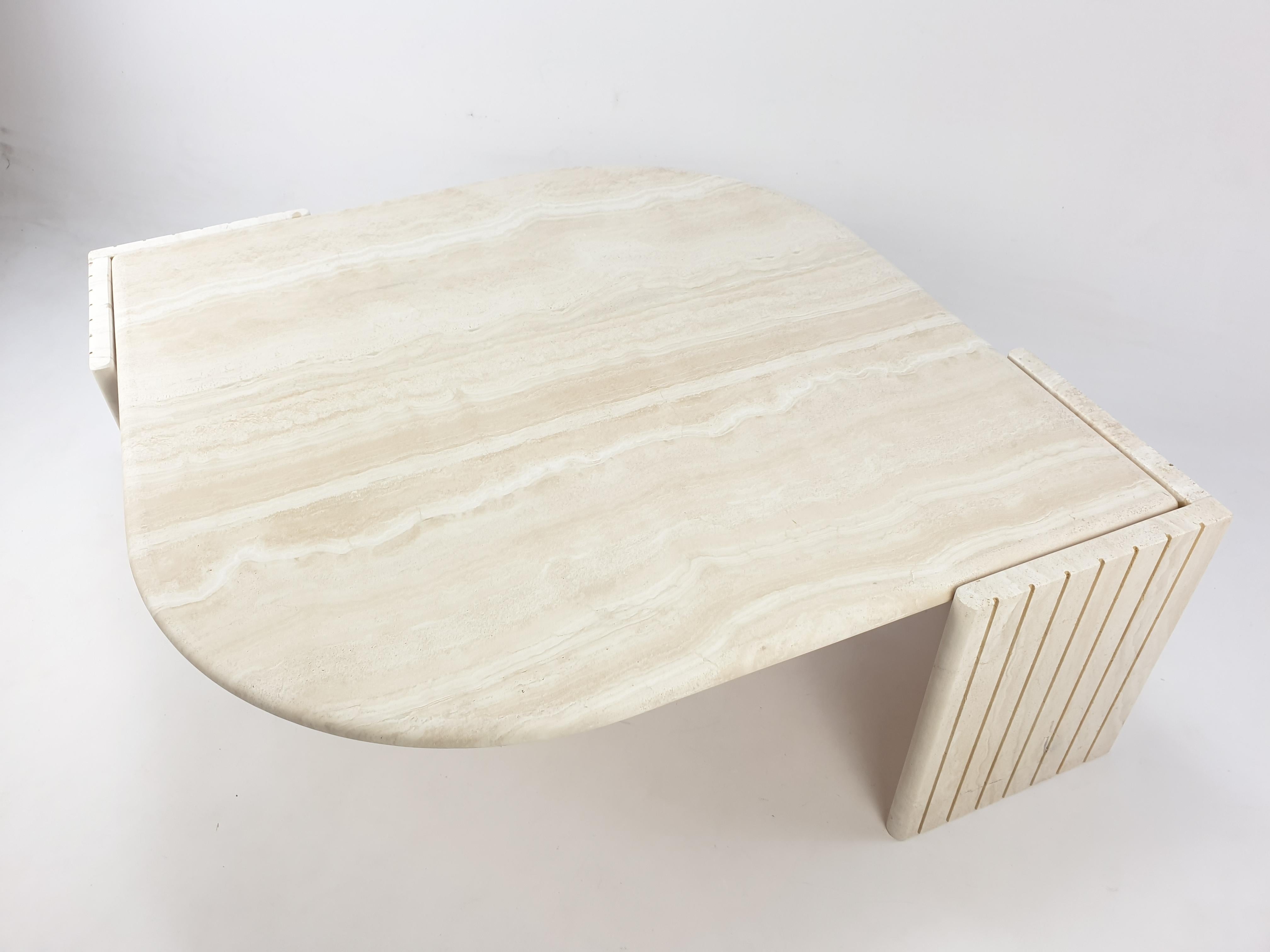 Late 20th Century Mid-Century Travertine Coffee Table by Roche Bobois, 1980s