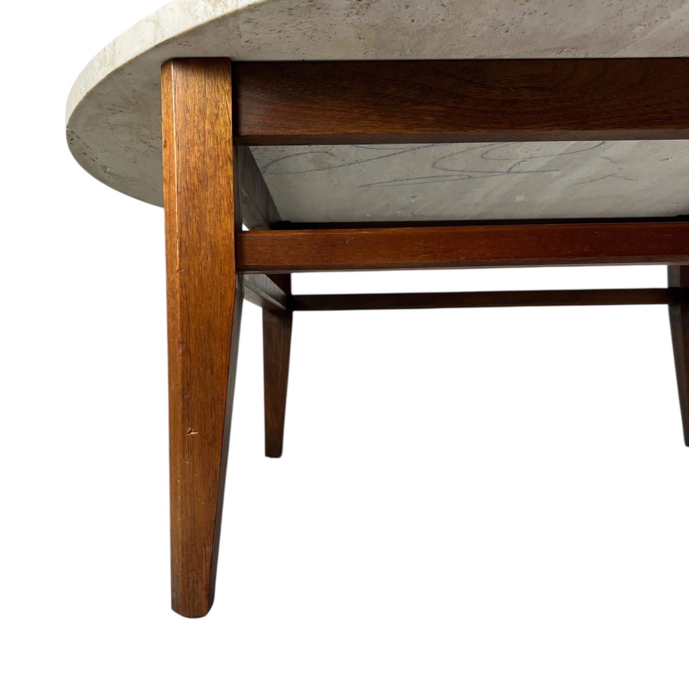 Mid Century Travertine Coffee Table With Walnut Base For Sale 4