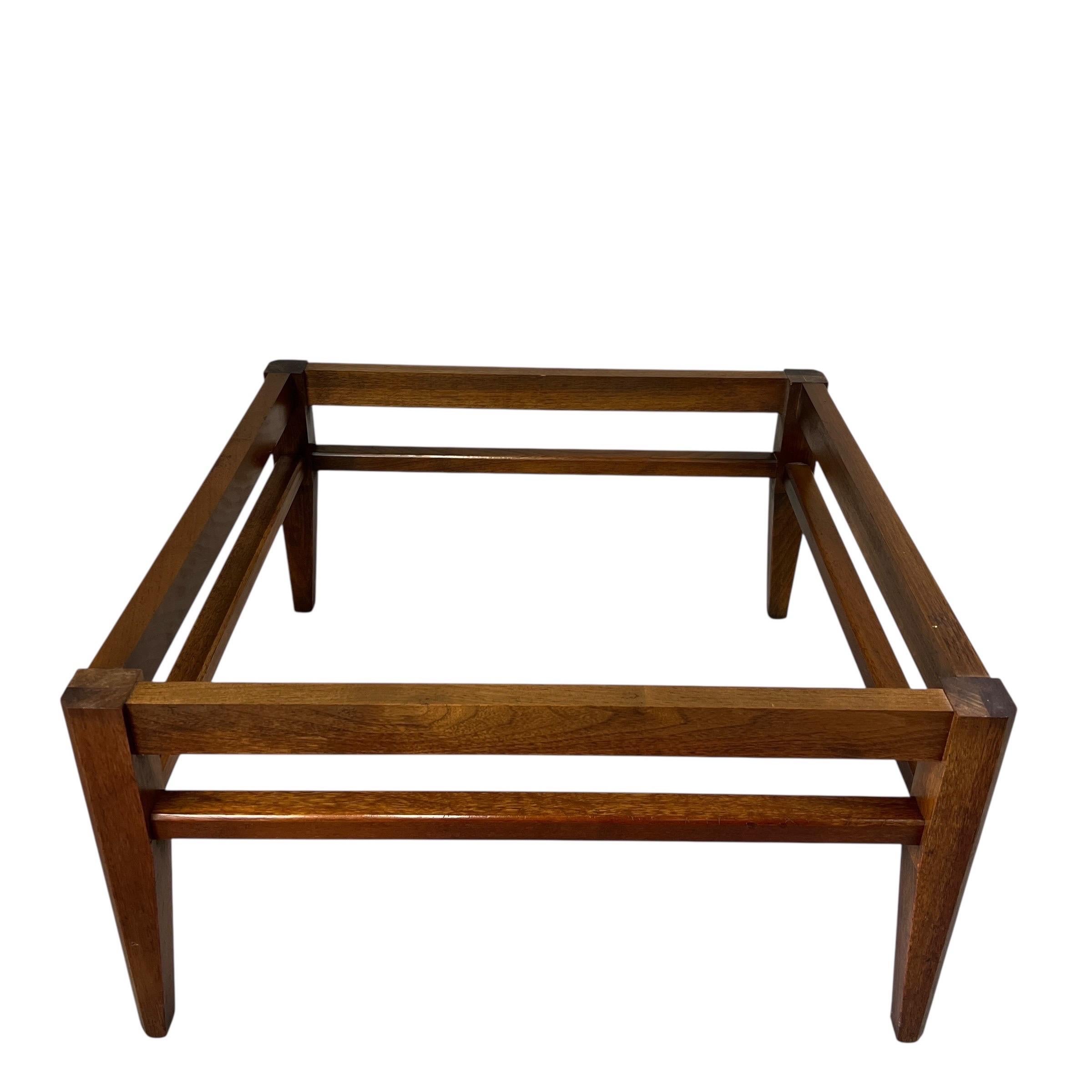 Unknown Mid Century Travertine Coffee Table With Walnut Base For Sale
