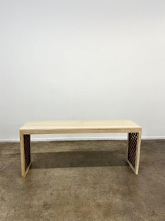Midcentury Travertine Console Table in Mahogany Wood