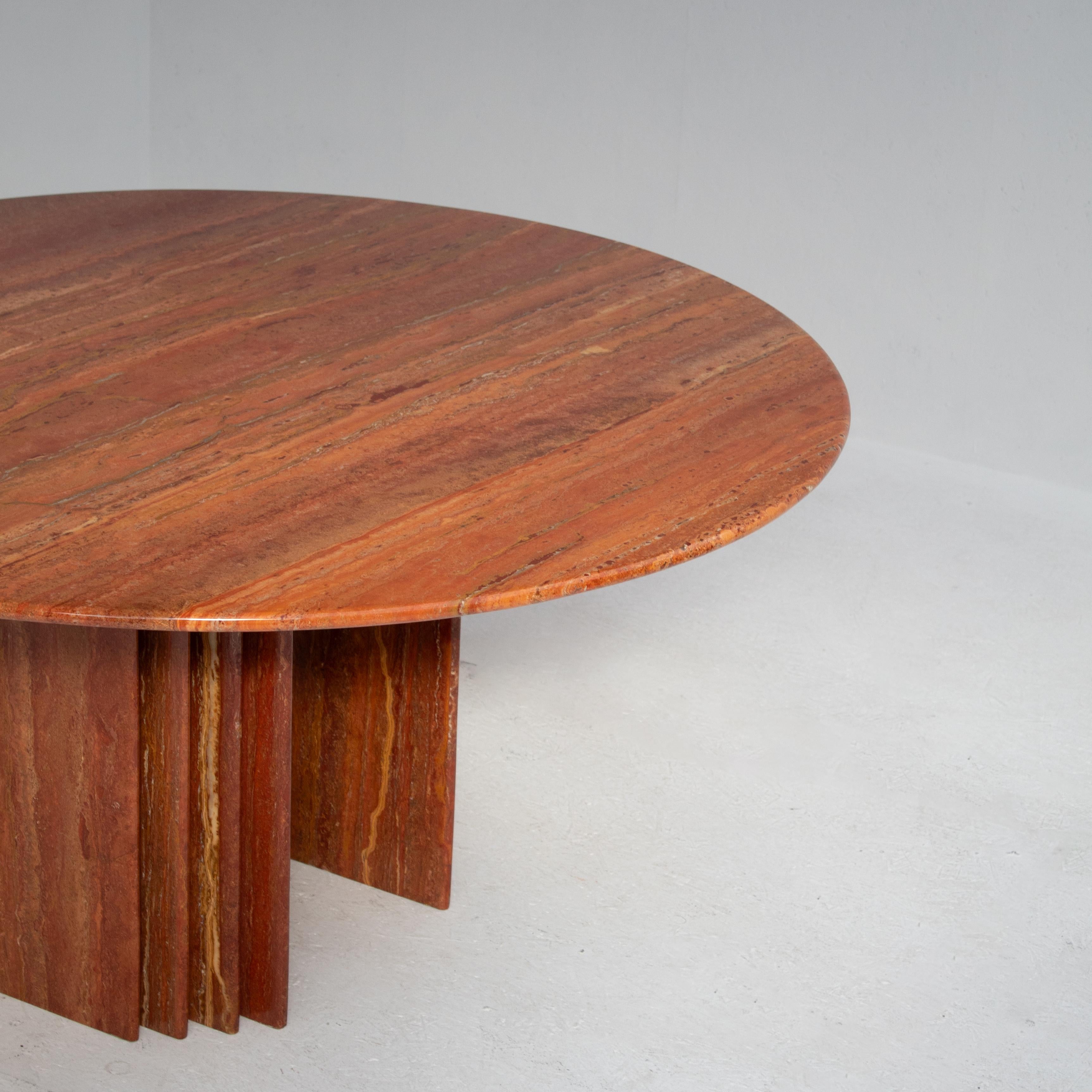 Mid-Century Travertine Dining Table in Rosso Travertino en vente 6