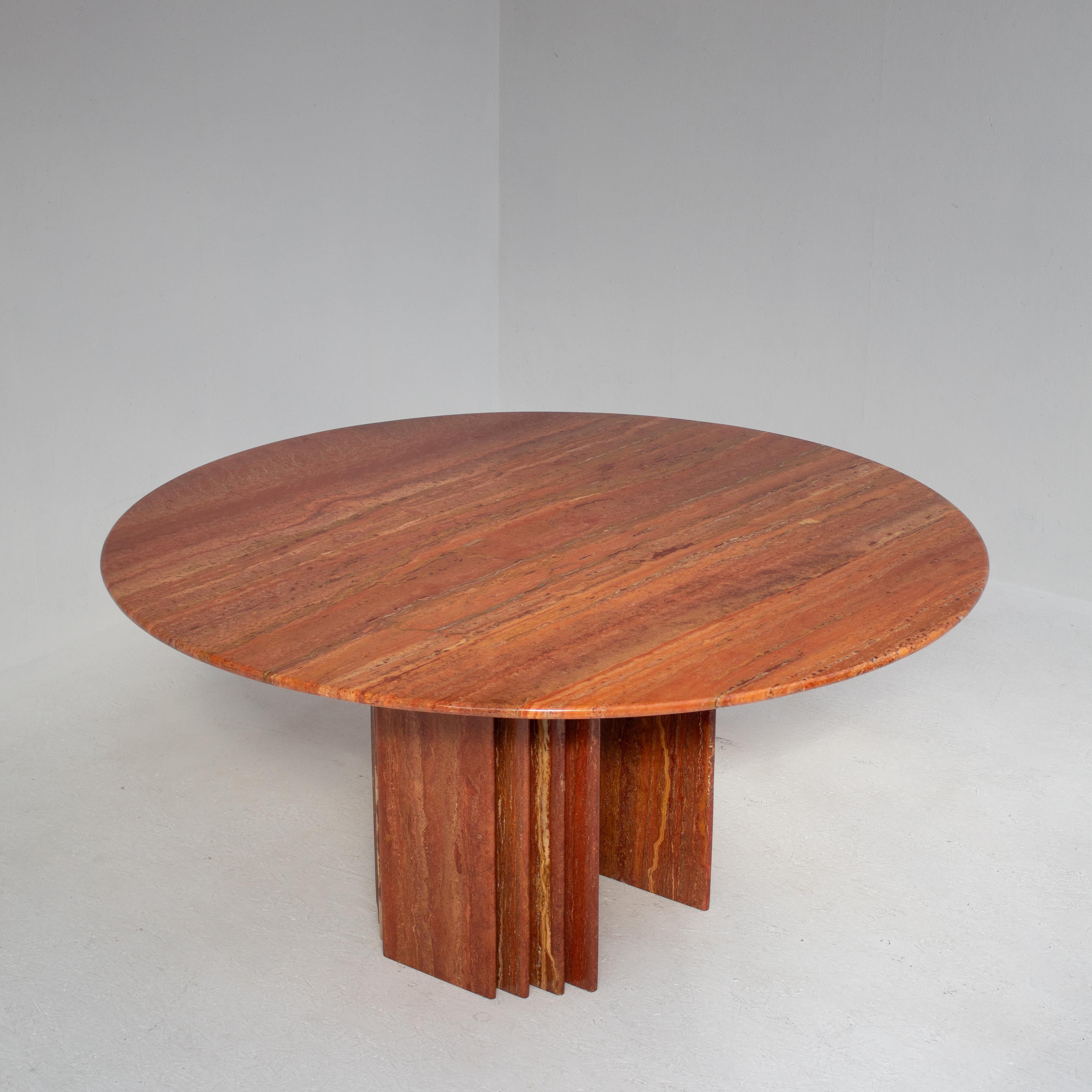 Mid-Century Travertine Dining Table in Rosso Travertino en vente 8