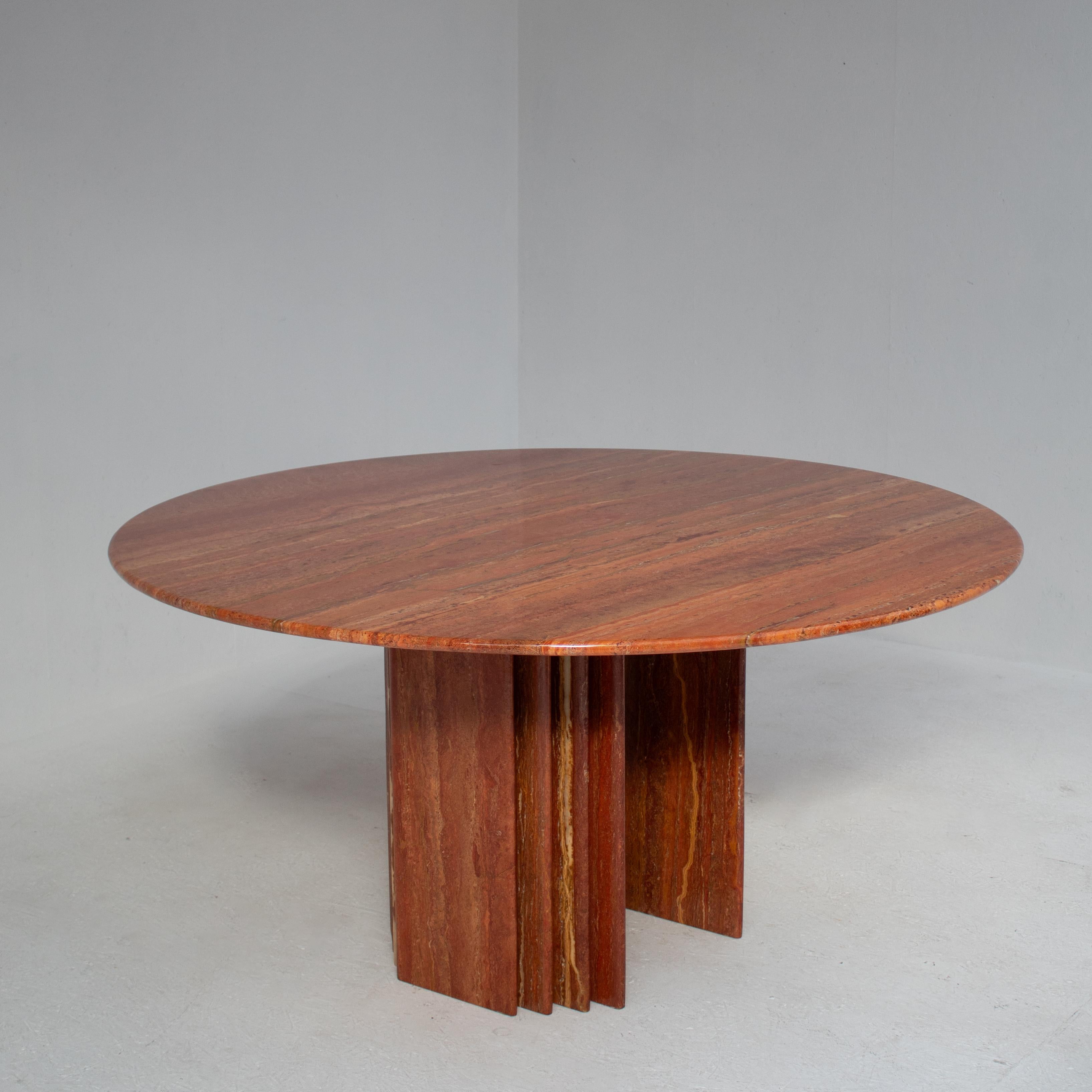 Mid-Century Travertine Dining Table in Rosso Travertino en vente 10