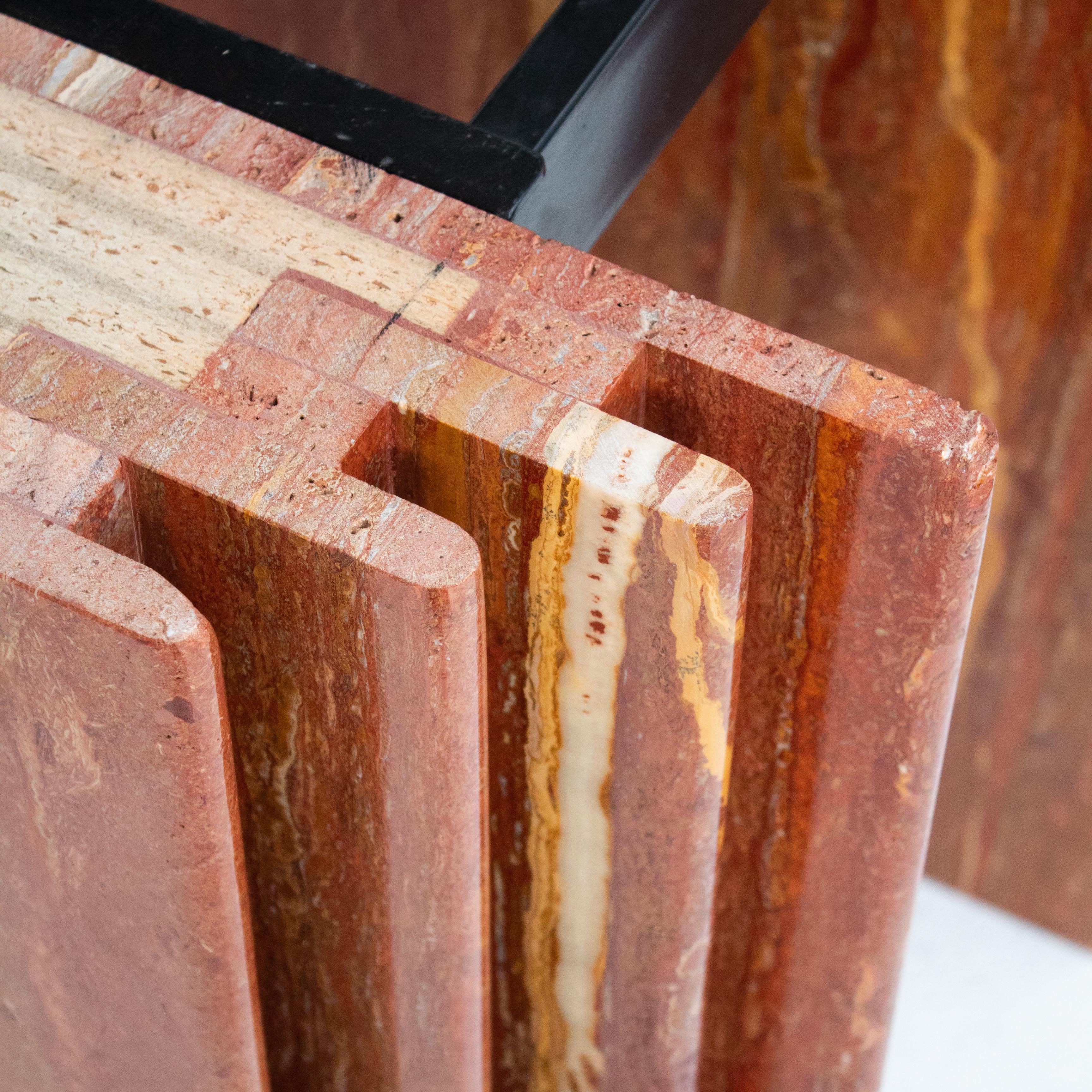 Mid-Century Travertine Dining Table in Rosso Travertino en vente 11