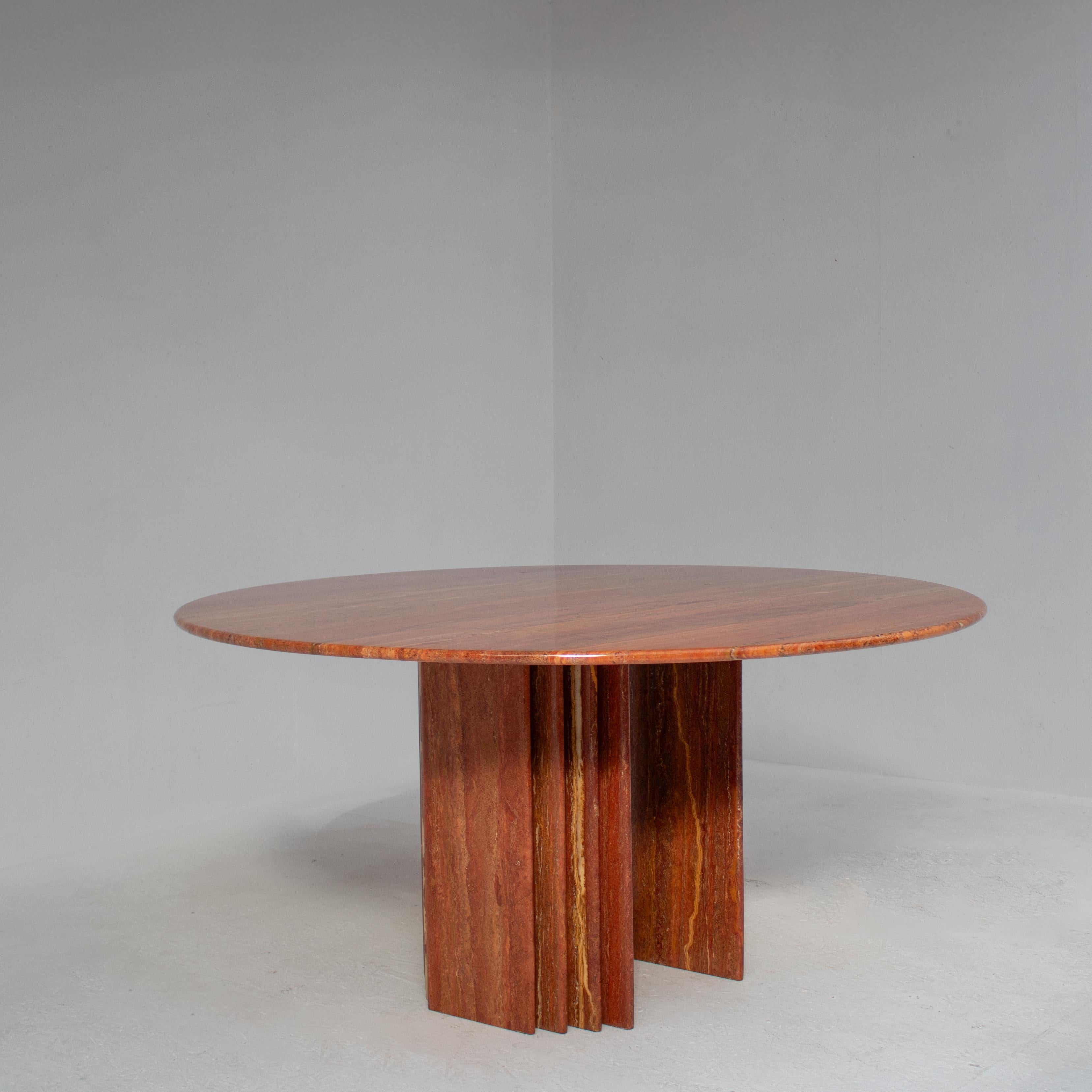 Mid-Century Travertine Dining Table in Rosso Travertino en vente 1