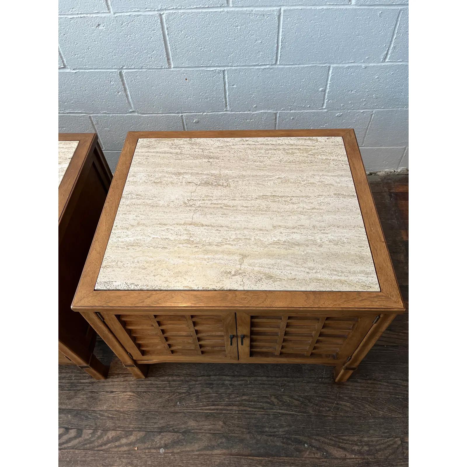 20th Century Mid Century Travertine End Tables Tomlinson Style For Sale