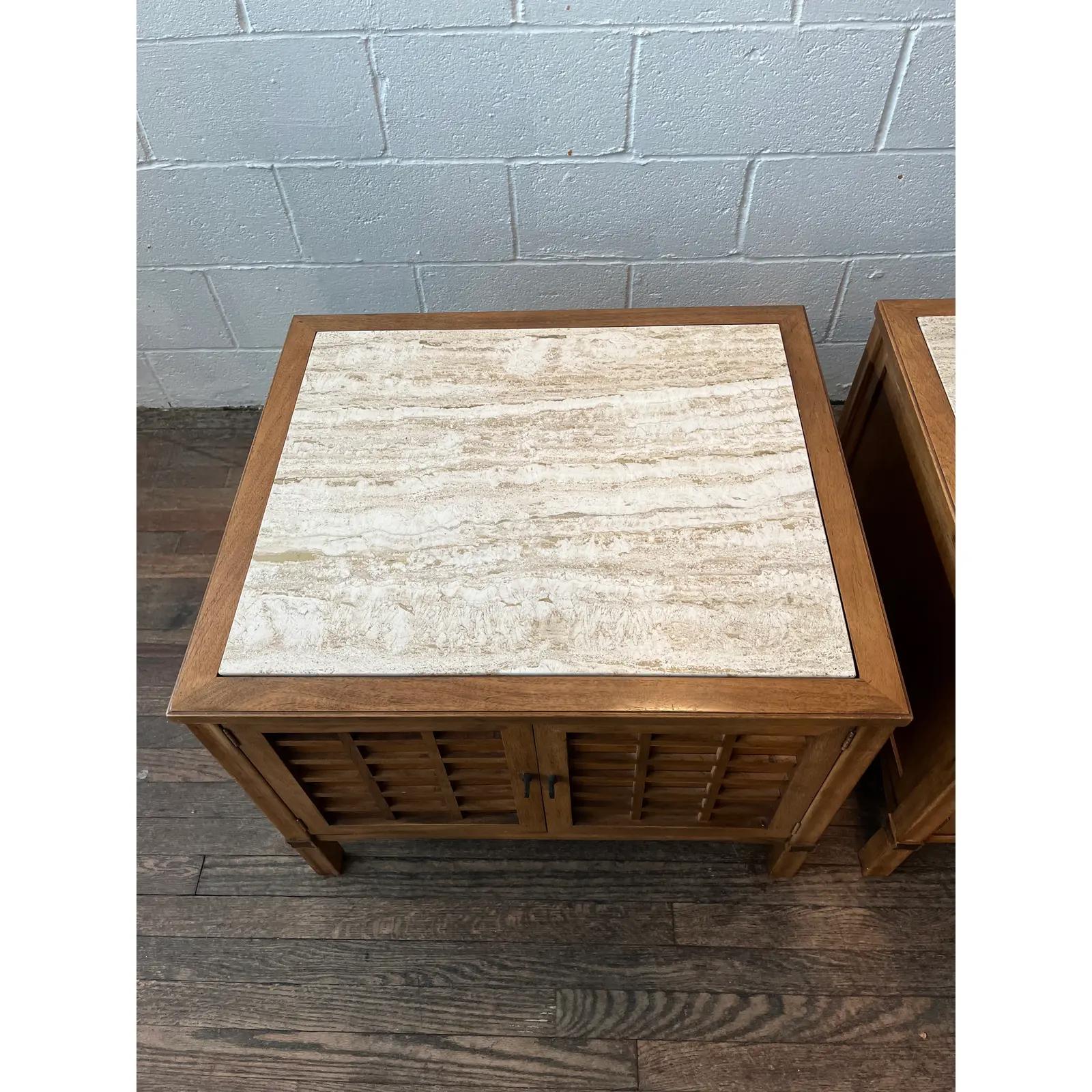 Mid Century Travertine End Tables Tomlinson Style For Sale 1