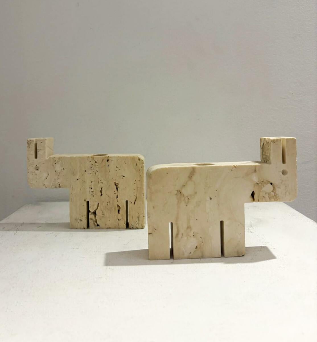 Mid-Century Travertine Figures by Fratelli Mannelli, 1970s In Good Condition For Sale In Brussels, BE