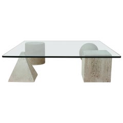 Mid-Century Travertine Geometric Coffee Table