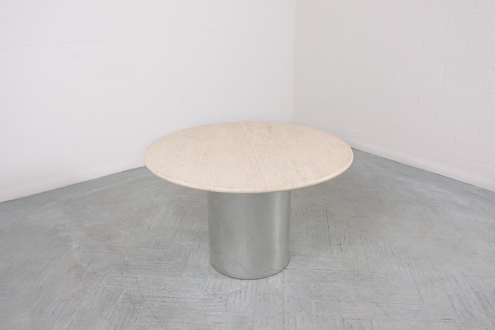 Mid-Century Modern Travertine Top Dining Table In Good Condition In Los Angeles, CA