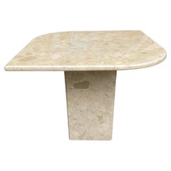 Mid Century Travertine Marble Side Table with Marble Base