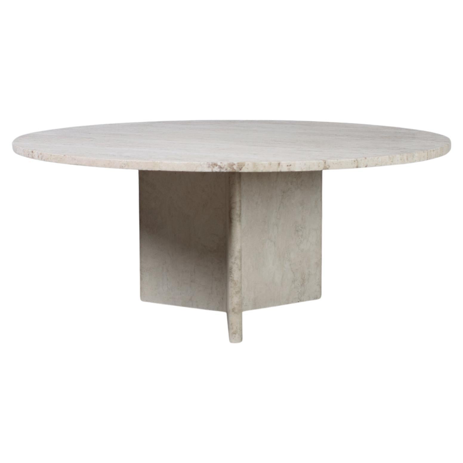 Mid Century Travertine Round Coffee Table