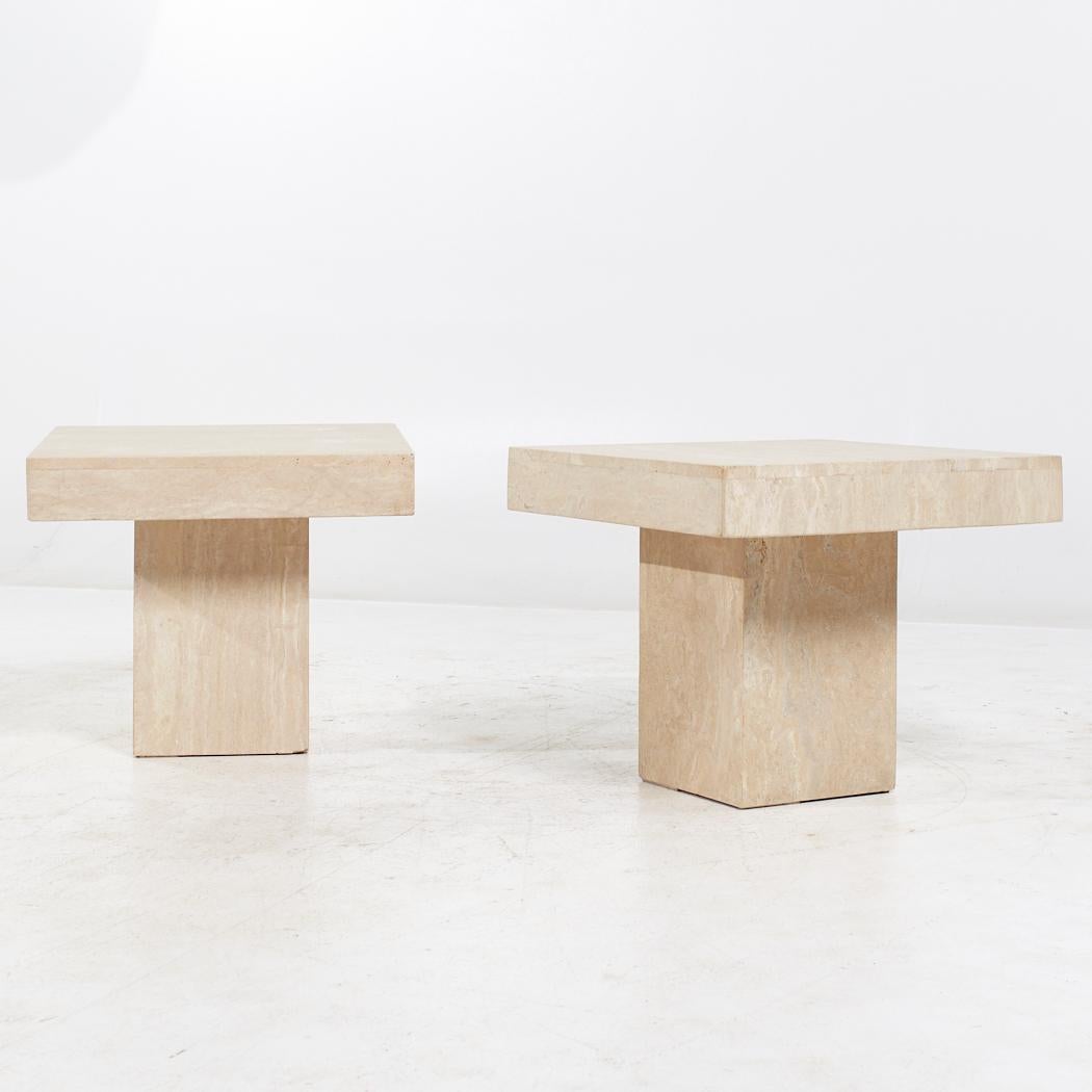 Mid-Century Modern Mid Century Travertine Side End Tables - Pair For Sale