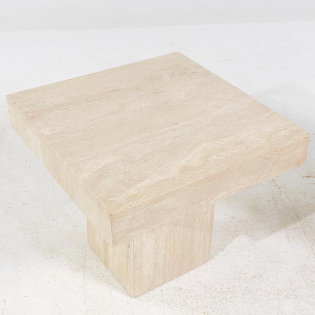American Mid Century Travertine Side End Tables - Pair For Sale