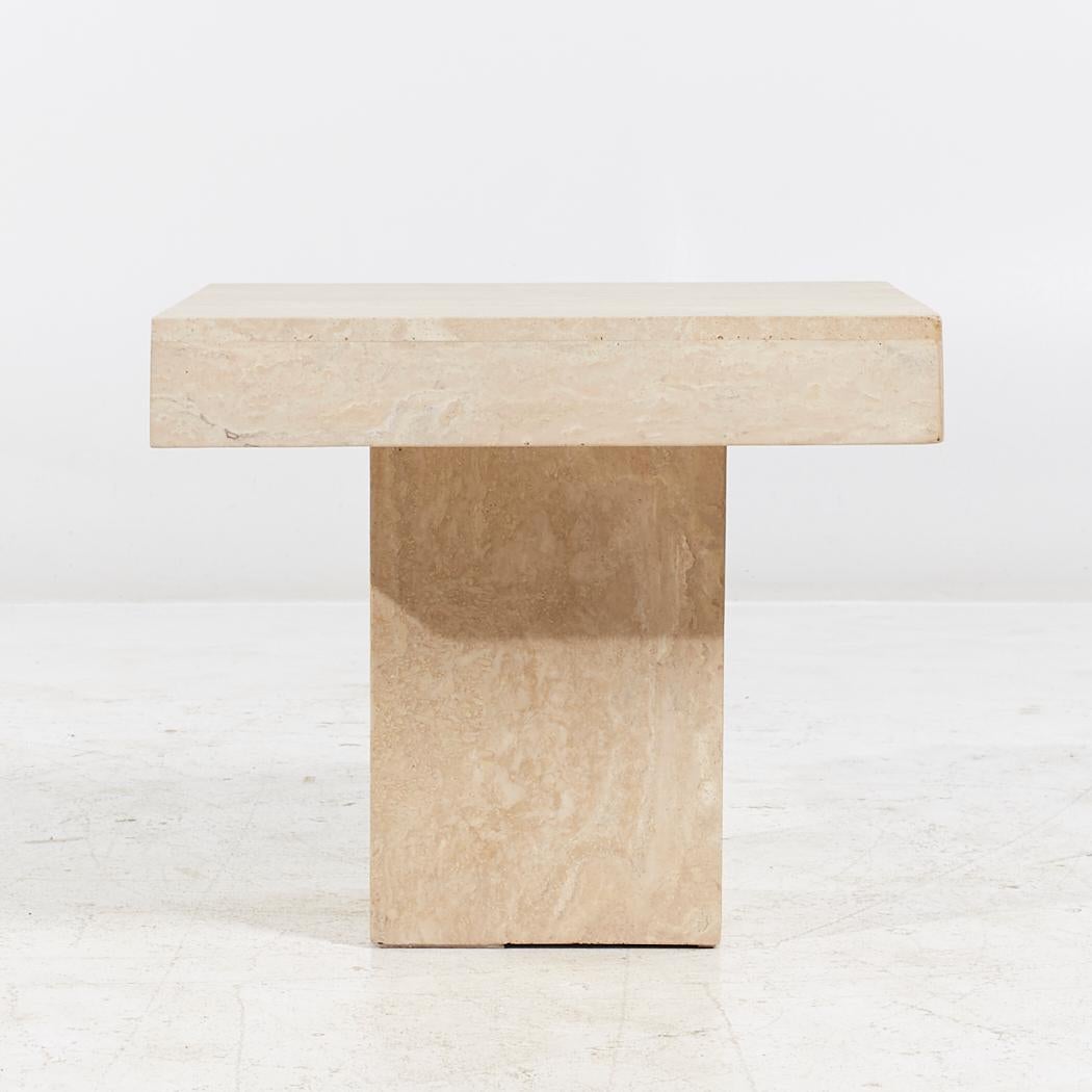 Late 20th Century Mid Century Travertine Side End Tables - Pair For Sale