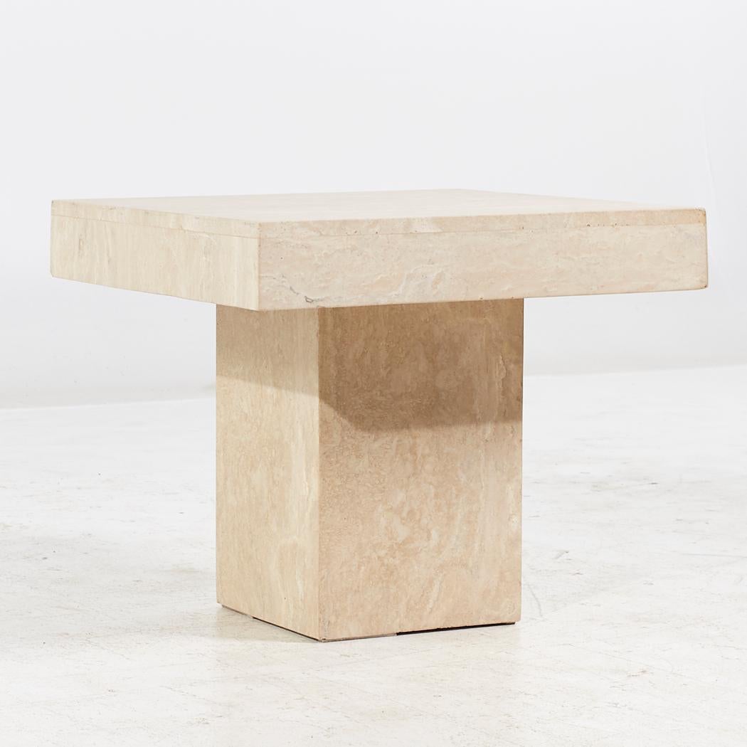 Mid Century Travertine Side End Tables - Pair For Sale 1